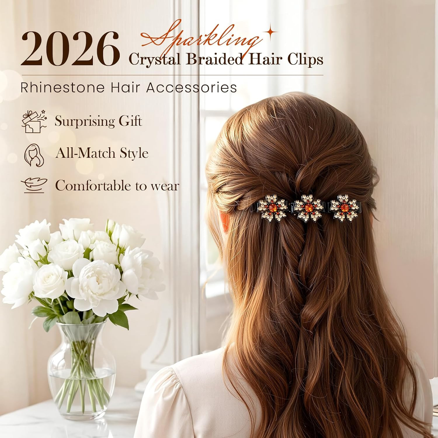 Sparkling Crystal Stone Braided Hair Clips, 2026 New Rhinestone Hair …