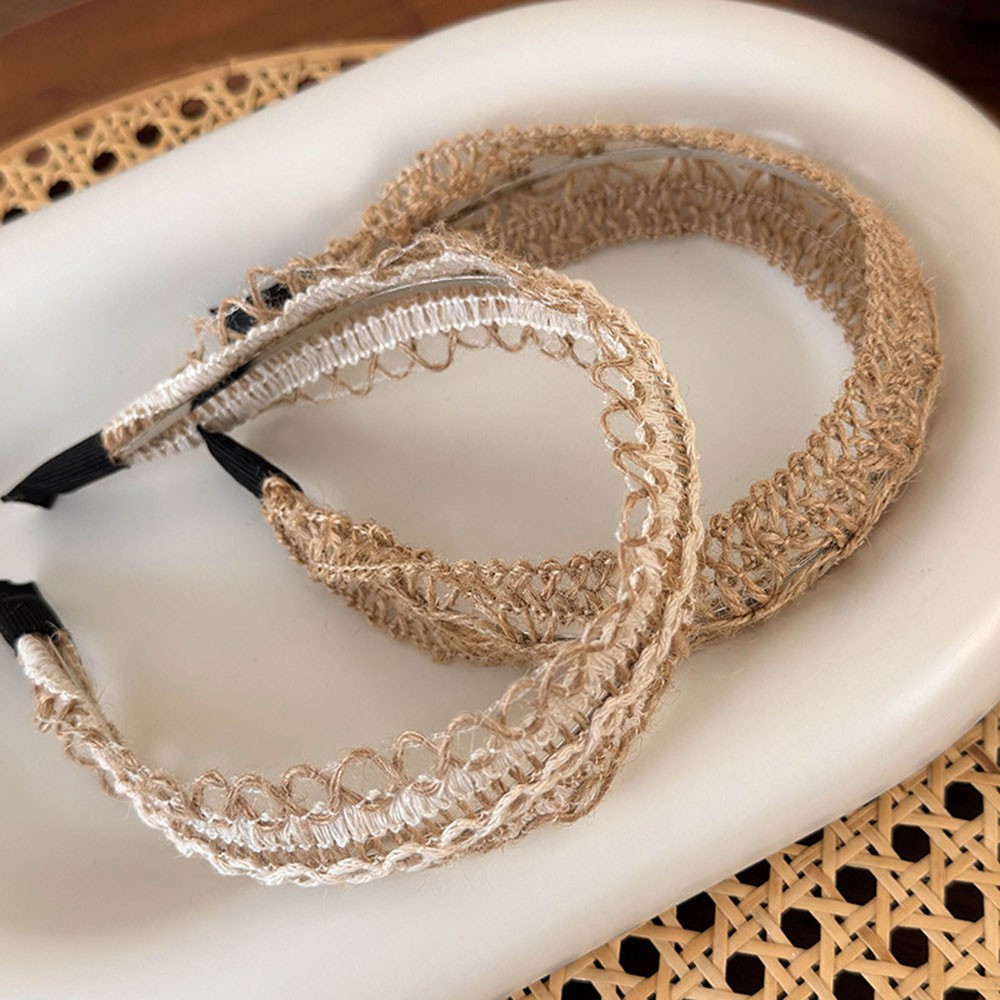 2PACK Straw Wide-Brimmed Braided Headband Hair Band Hand-Woven Linen Hair Hoop