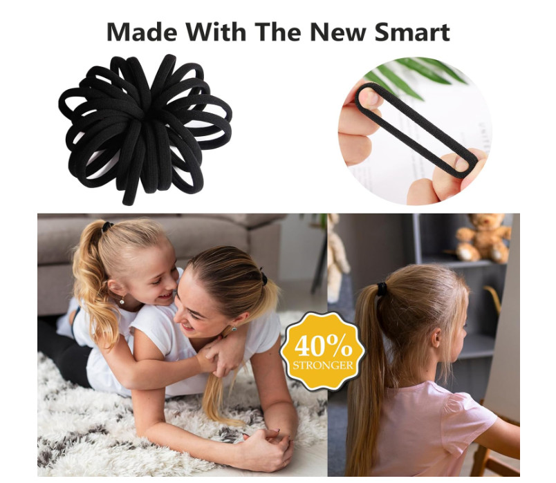 Hair Ties for Girls Elastic Hair Tie 200 PCS Black Soft for Medium Hair Hair Acc