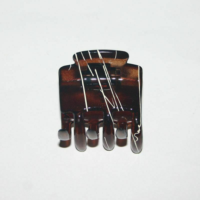 Hair Claw Soda Stripe Miniature Toothed Small Brown Pink Jaw Clip Made in France