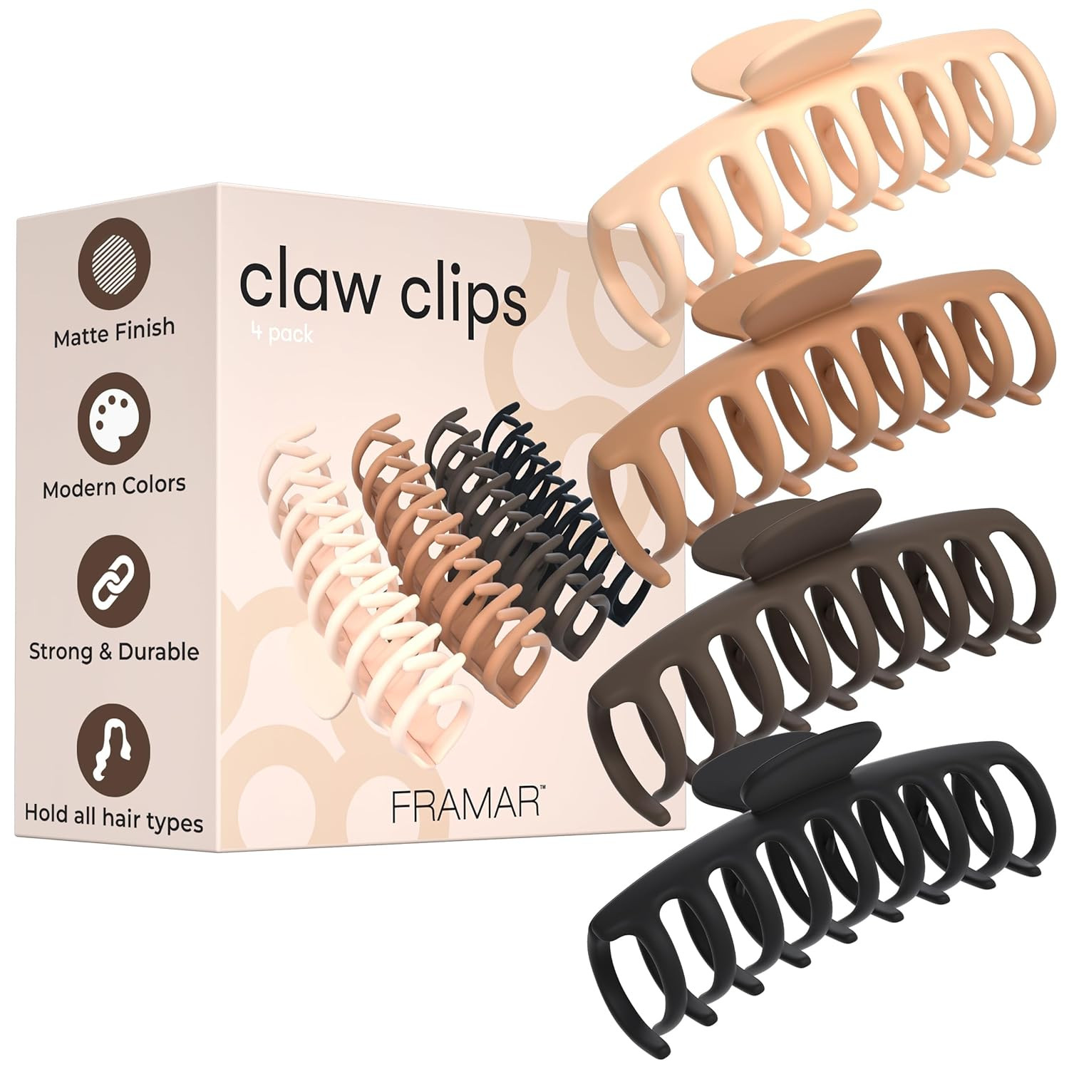Extra Large Non-Slip Claw Clips for Thick Hair – Pack of 4