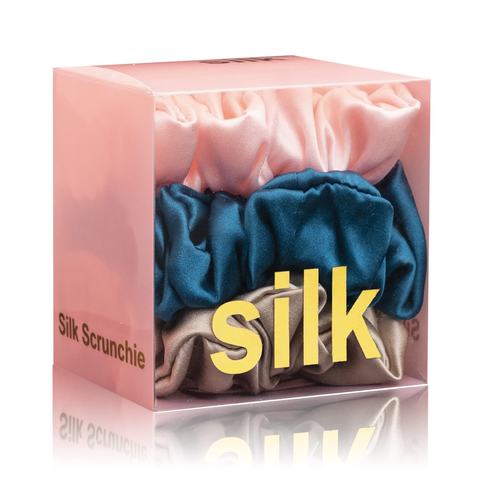 Silk Scrunchies for Hair 100% Mulberry Ties 3 Pack Pink Peacock Blue Apricot