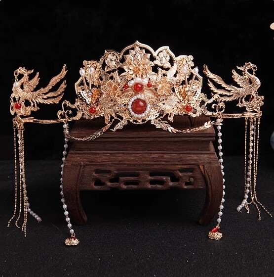 Ancient Chinese Hanfu Headdress Phoenix Hair Crown Hairpin Full Set Fairy Tassel