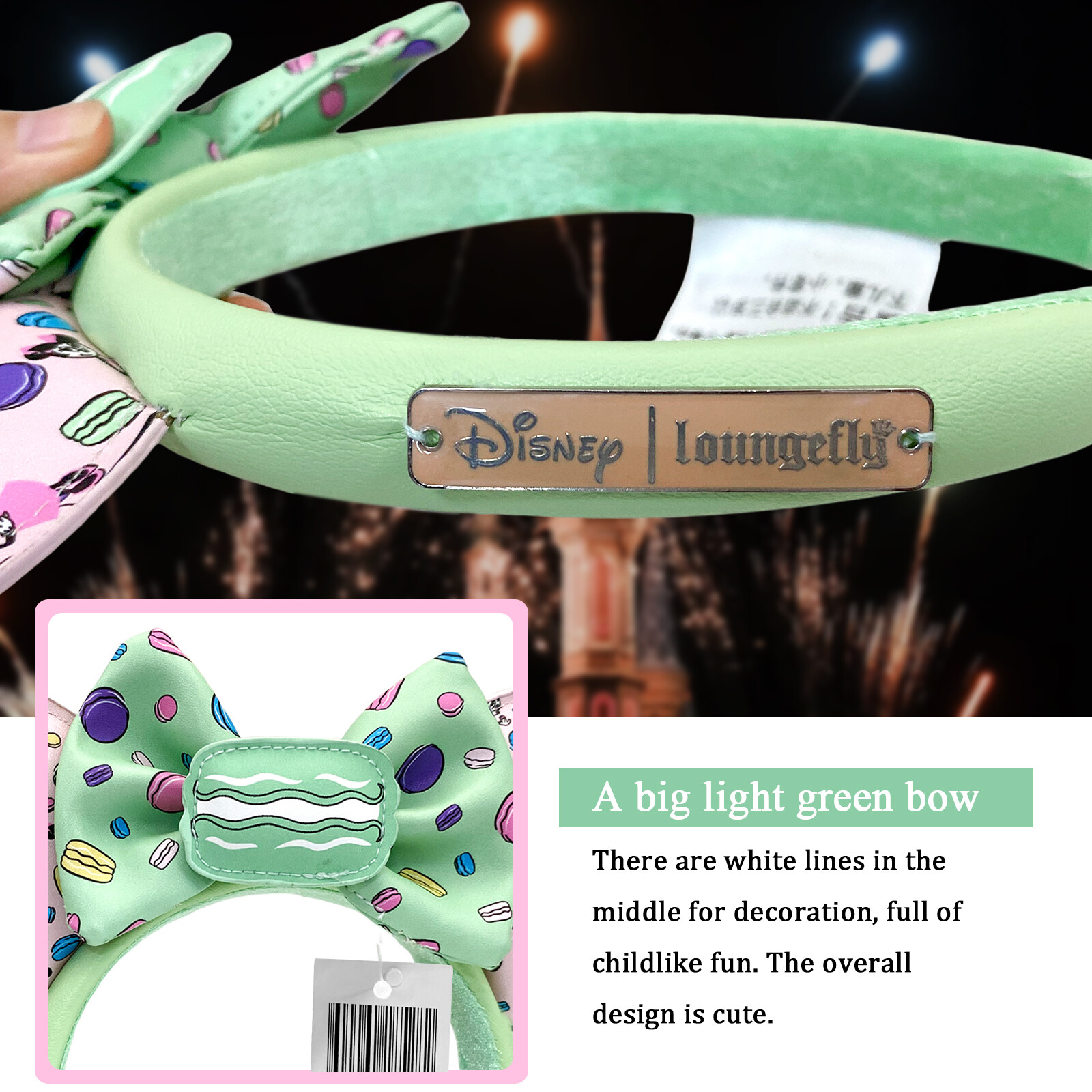 Scented Macaroon Loungefly Disney` Headband Paris City Pink Green Minnie Ear