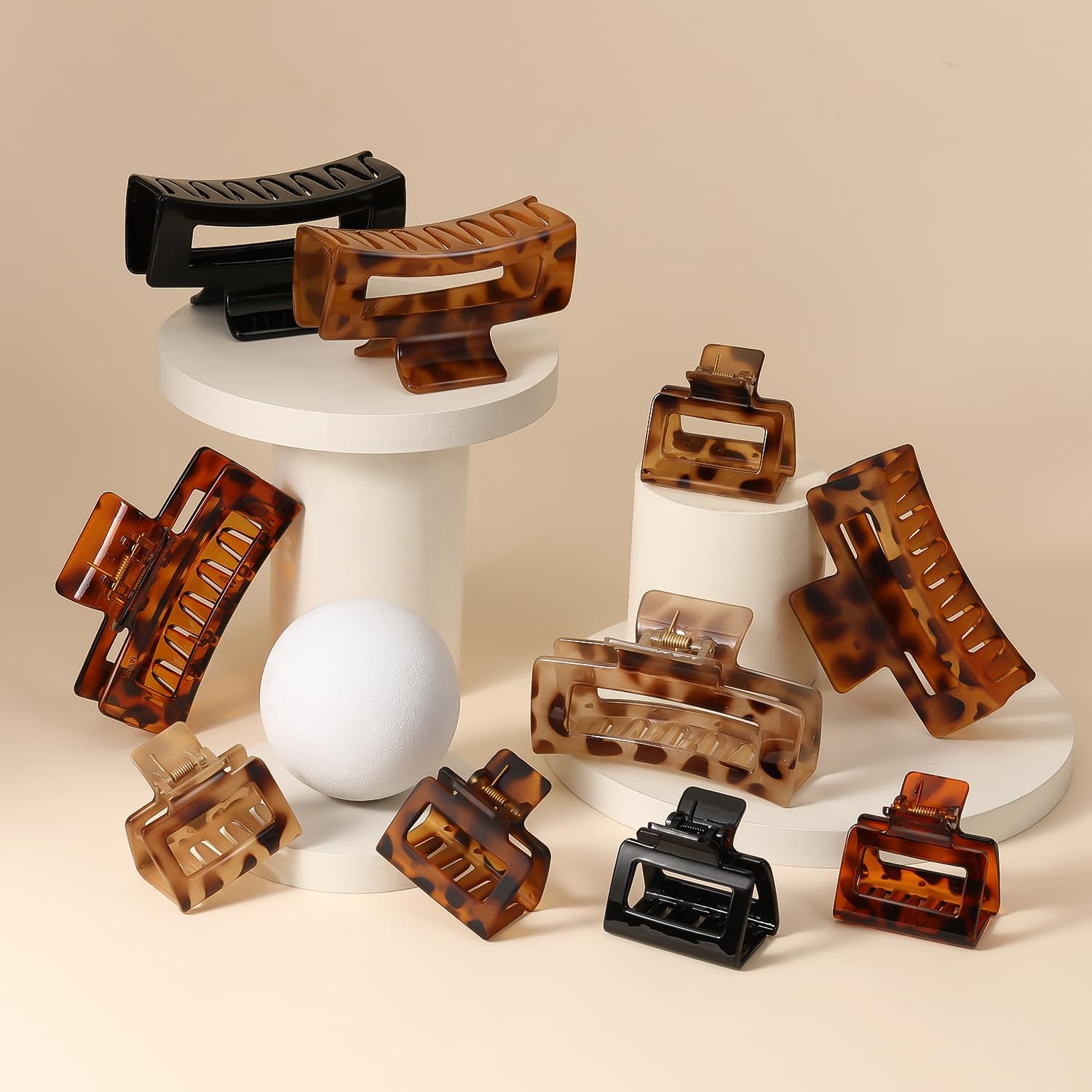 10 Pack Square Claw Clips, Big and Small Rectangle Hair Leopard print color