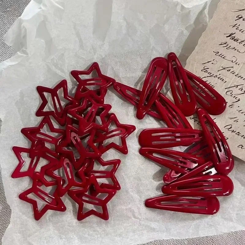 10 Pcs/Lot New Red Star Snap Clip for Girl Waterdrop Barrettes Black Hairpin