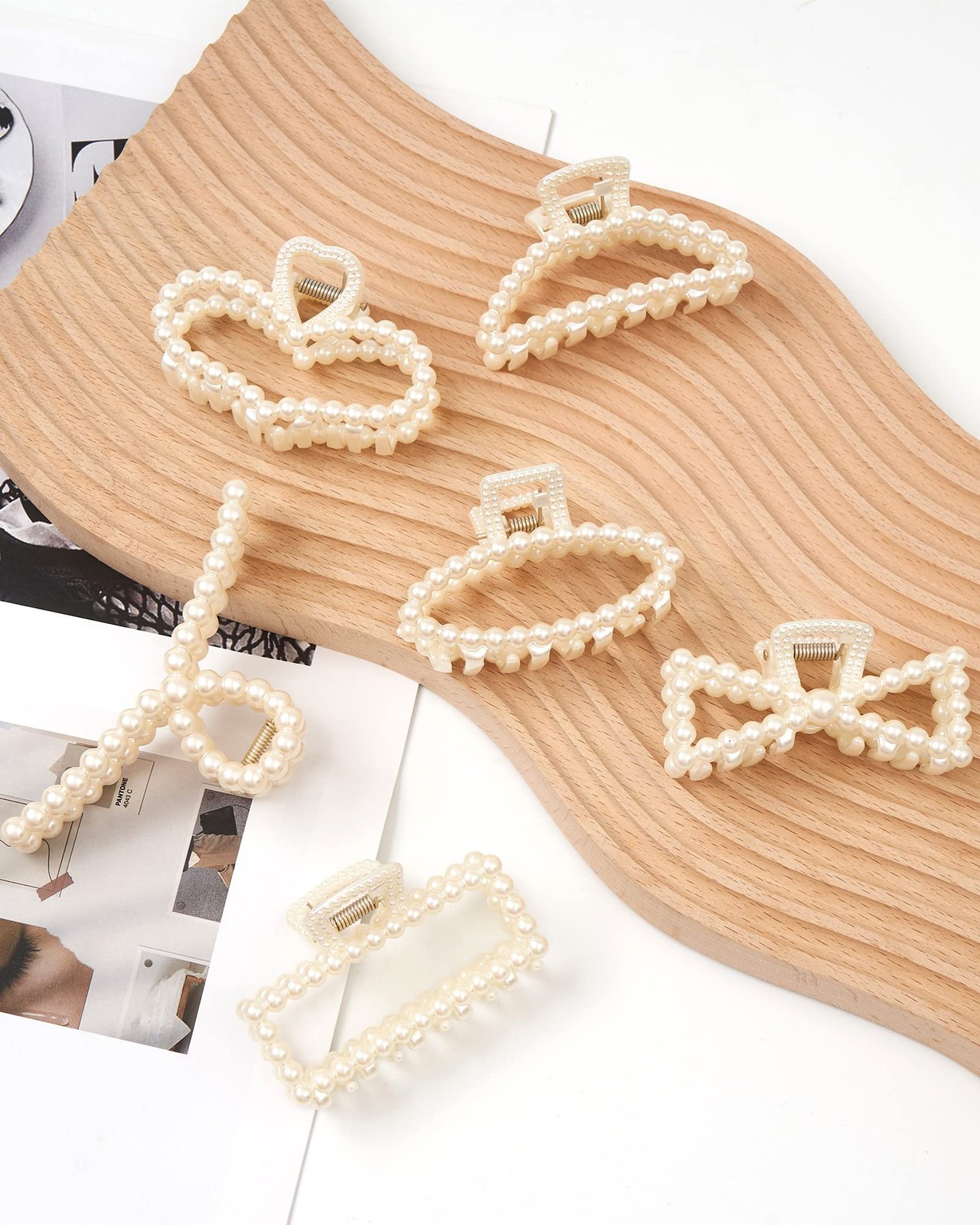 Olldag 6 PACK Large White Pearl 1 Count (Pack of 6), 6PC hair claws