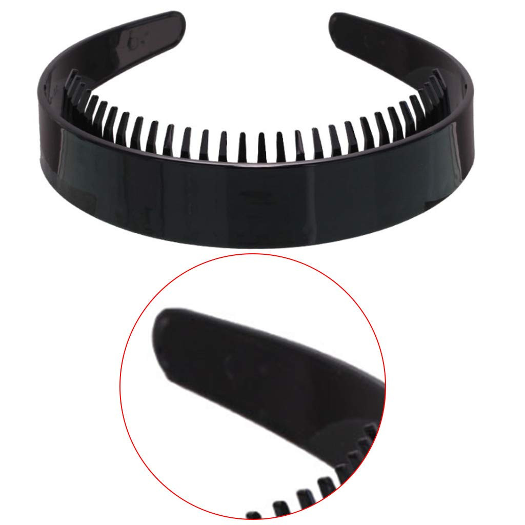 Women Girls 2.5cm Wide Plain Headband with Non-Slip Teeth Comb Black Plastic …