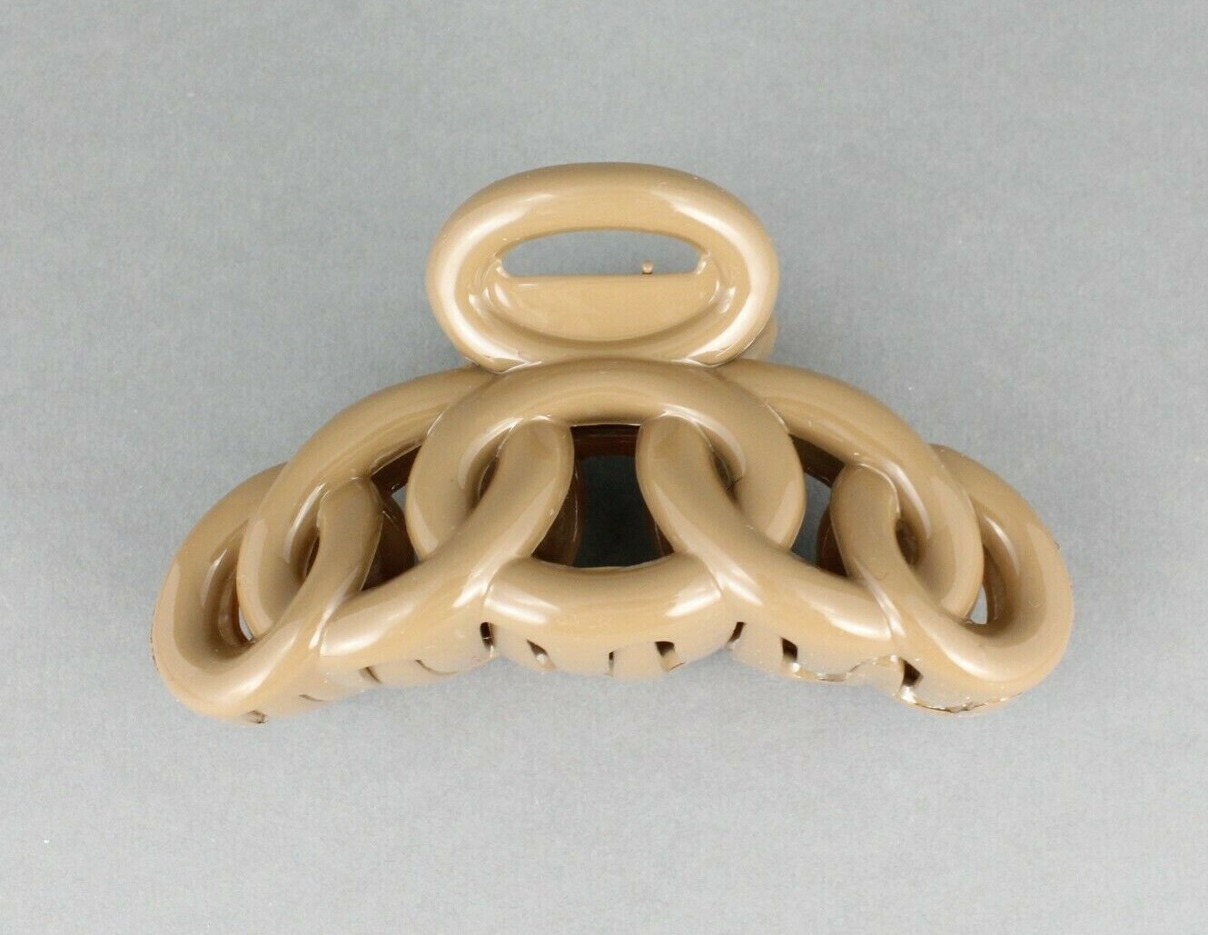 Brown hair clip plastic 3 3/8″ long big barrette claw clamp oval chain link
