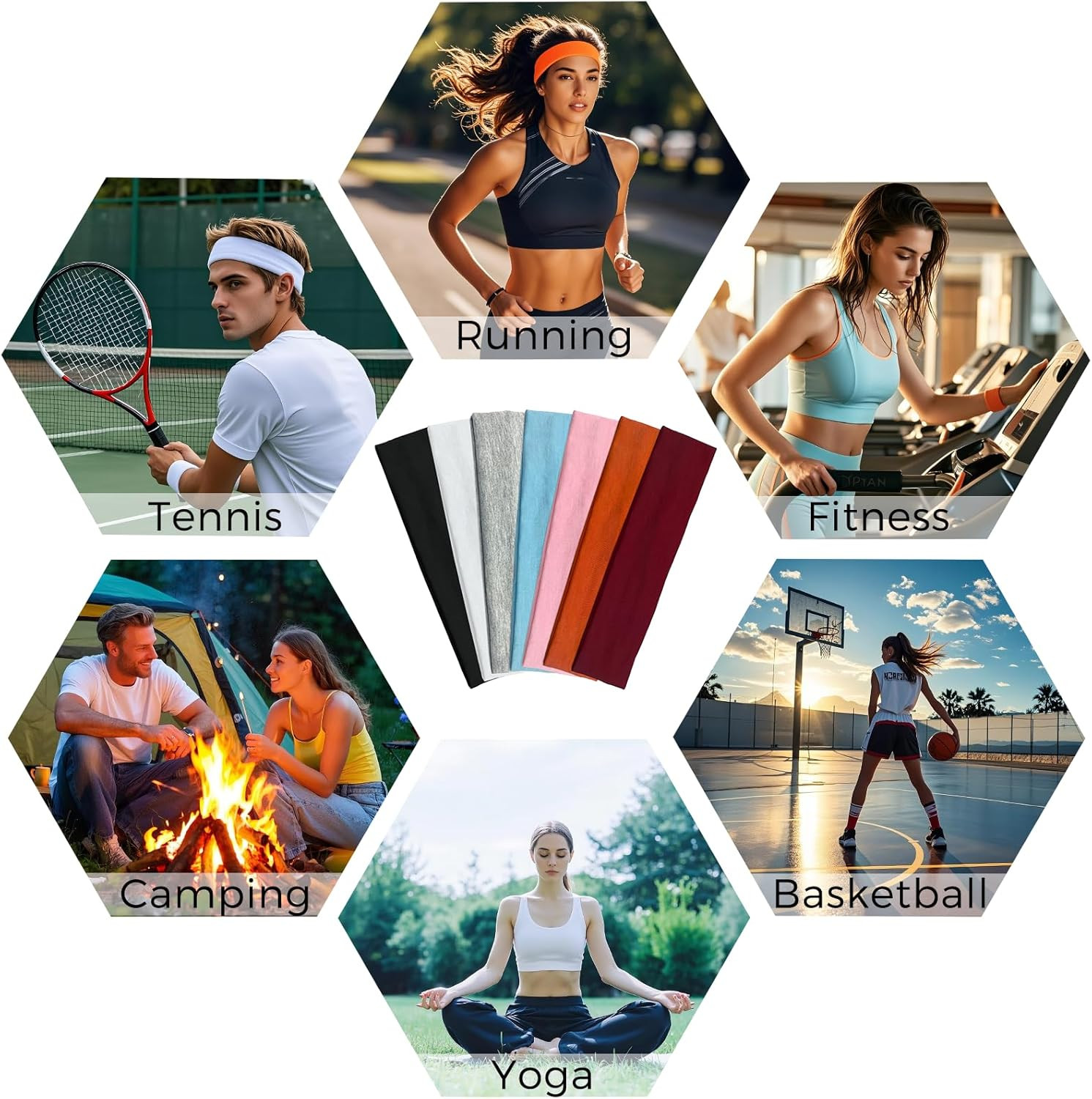 7-Pack Headbands for Women Non-Slip, with Soft Stretchable Fabric, Stylish Sport