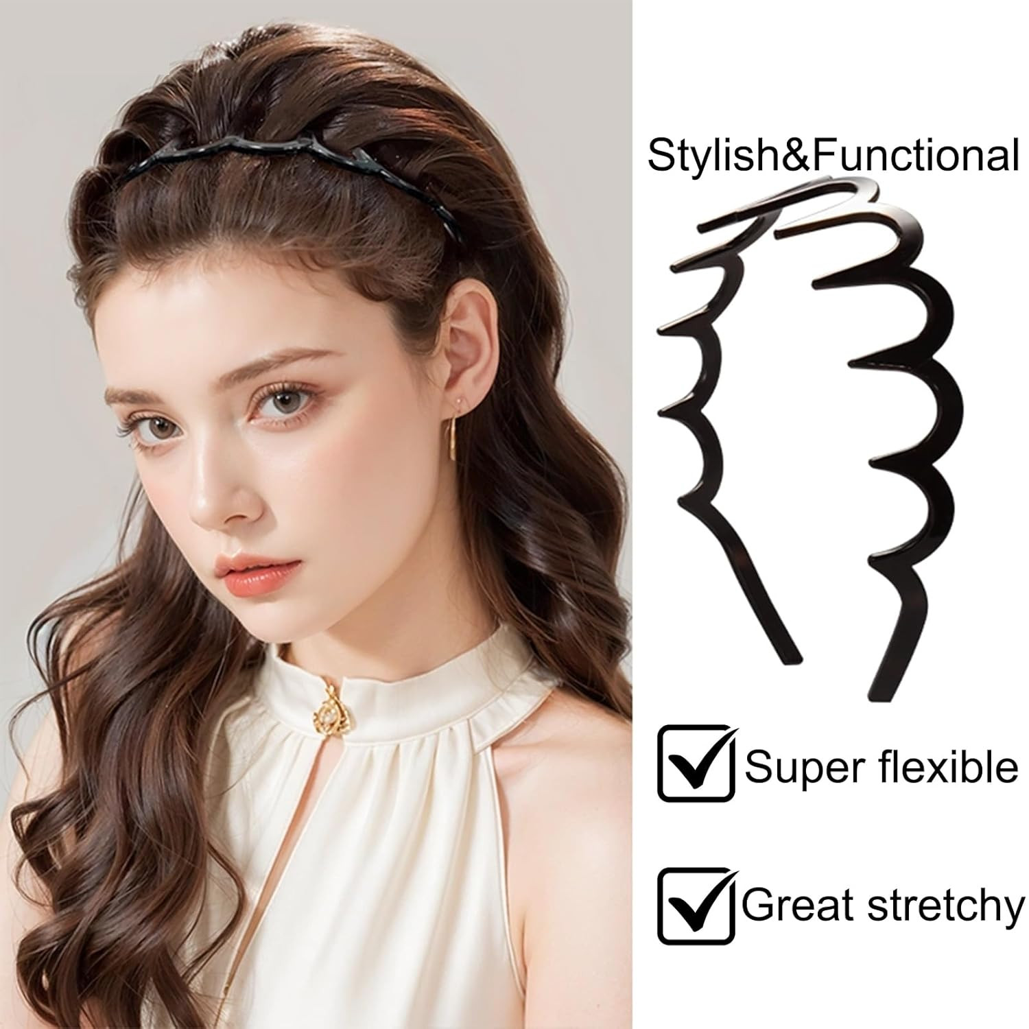 6 PCS Zig Zag Headbands Plastic Wavy Hair Head Band Comb with Teeth Hoop Accesso