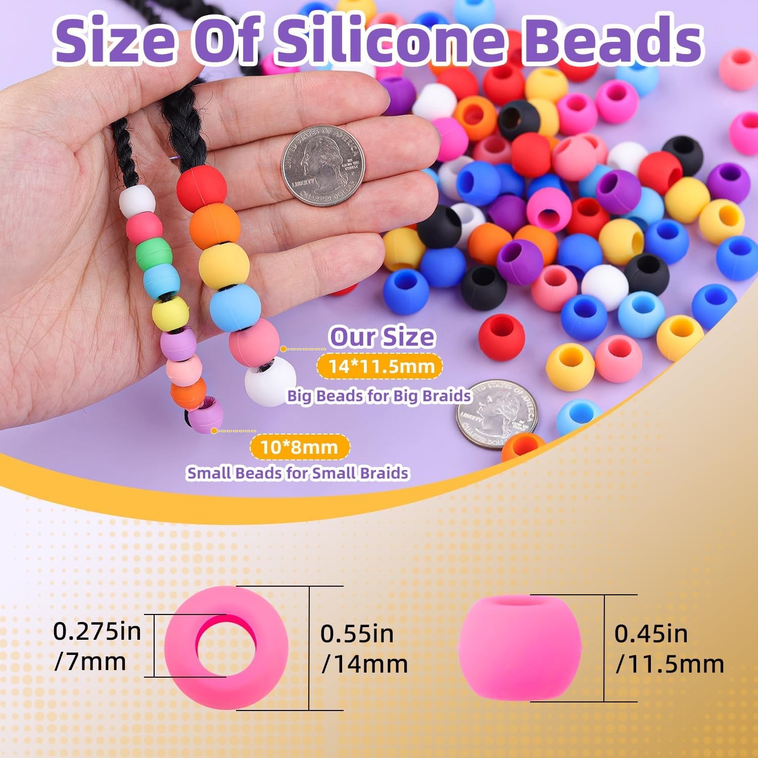 120Pcs 14mm Large Silicone Beads for Hair Braids, Soft Jellyish Hair Beads with