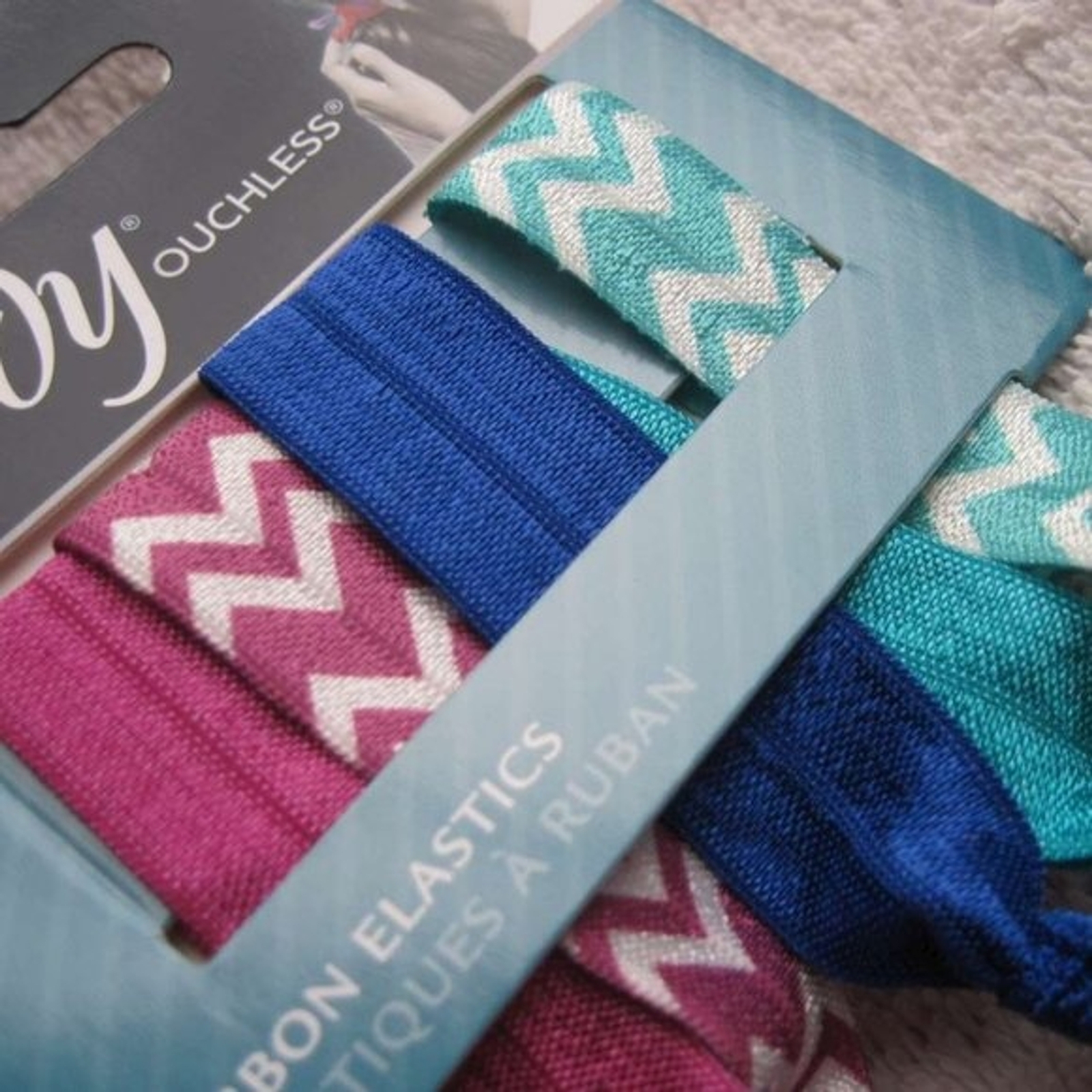 5 Goody Ribbon Elastics Ponytailer Hair Bands No Metal Green Blue Pink Chevron