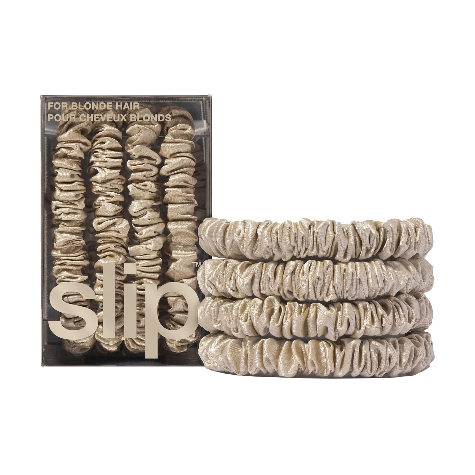 Silk Hair Ties — Skinny Silk Blonde Scrunchies, No Damage, No Crease, Anti-Br…