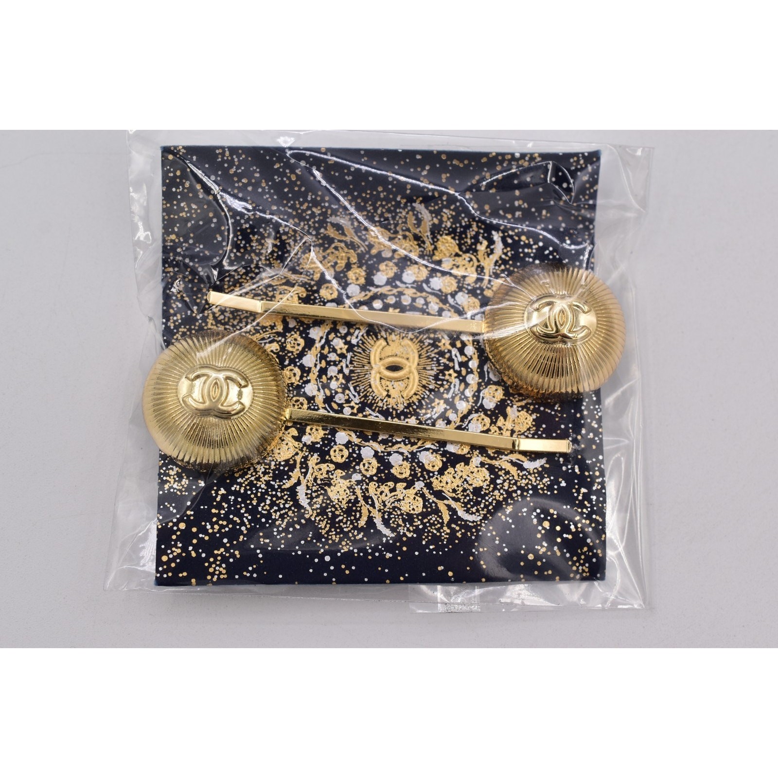 Chanel Beauty Gift Holiday CC Logo Hair Pin Barrettes Beauty Clips Gold Logo