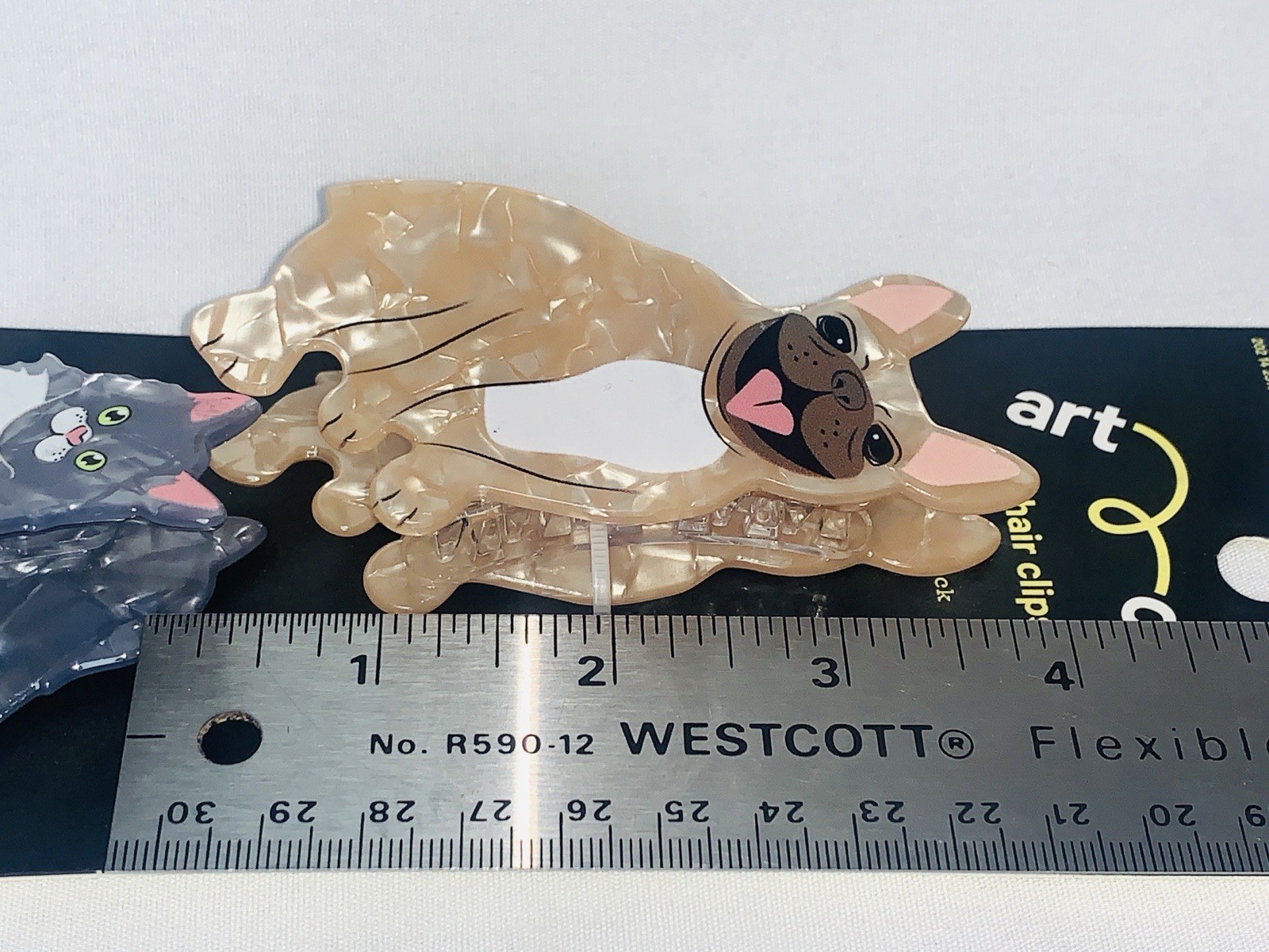 Art Class Hair Clips Set French Bulldog & Gray Cat Acetate Claw Clips Cute NWT