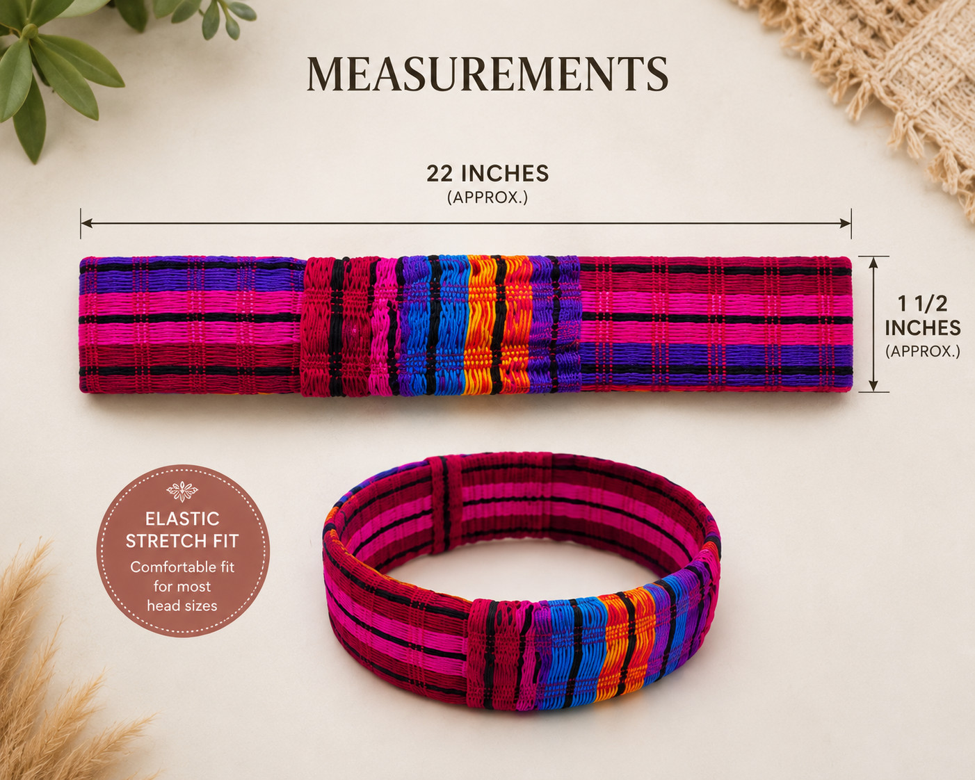 Handmade Guatemalan Multicolor Woven Elastic Head Band 100% Cotton Artisan #UU