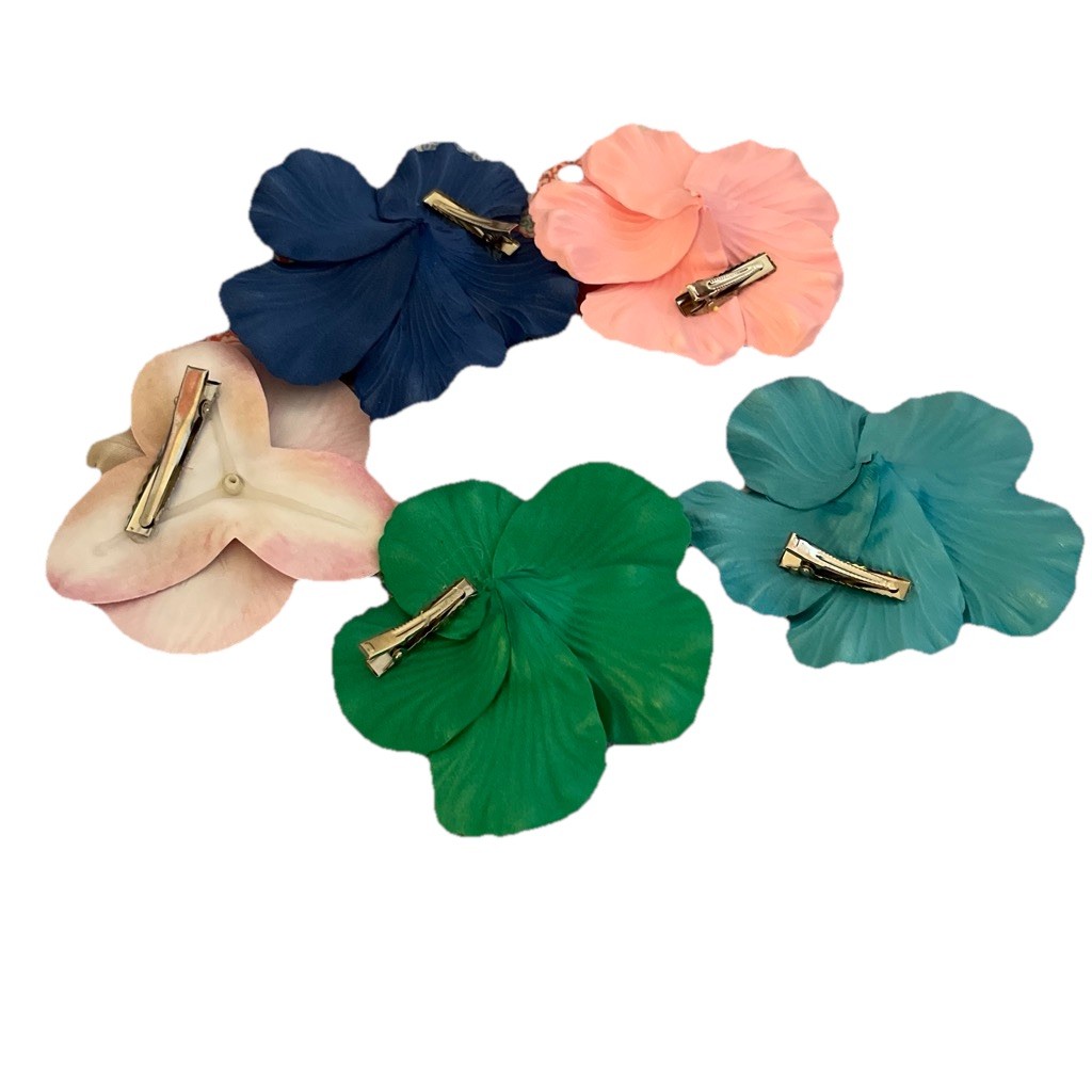 Set of 5 Hibiscus Flower Hair Clips/Barrettes Multicolor Fabric Floral