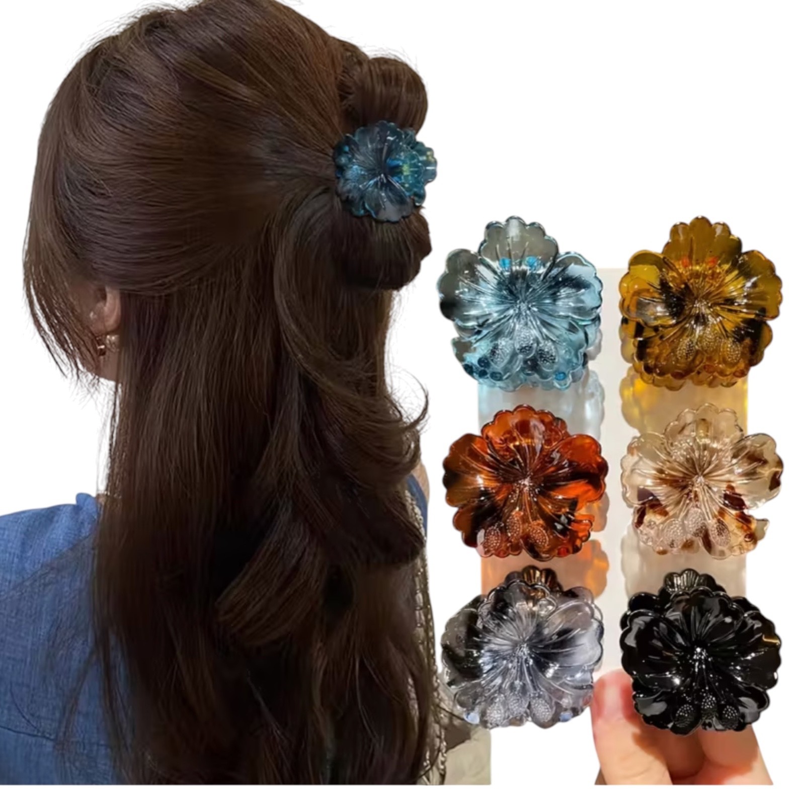 6pcs Hawaiian Flower Hair Claw Clips Women Beach Style Medium Hair Clips