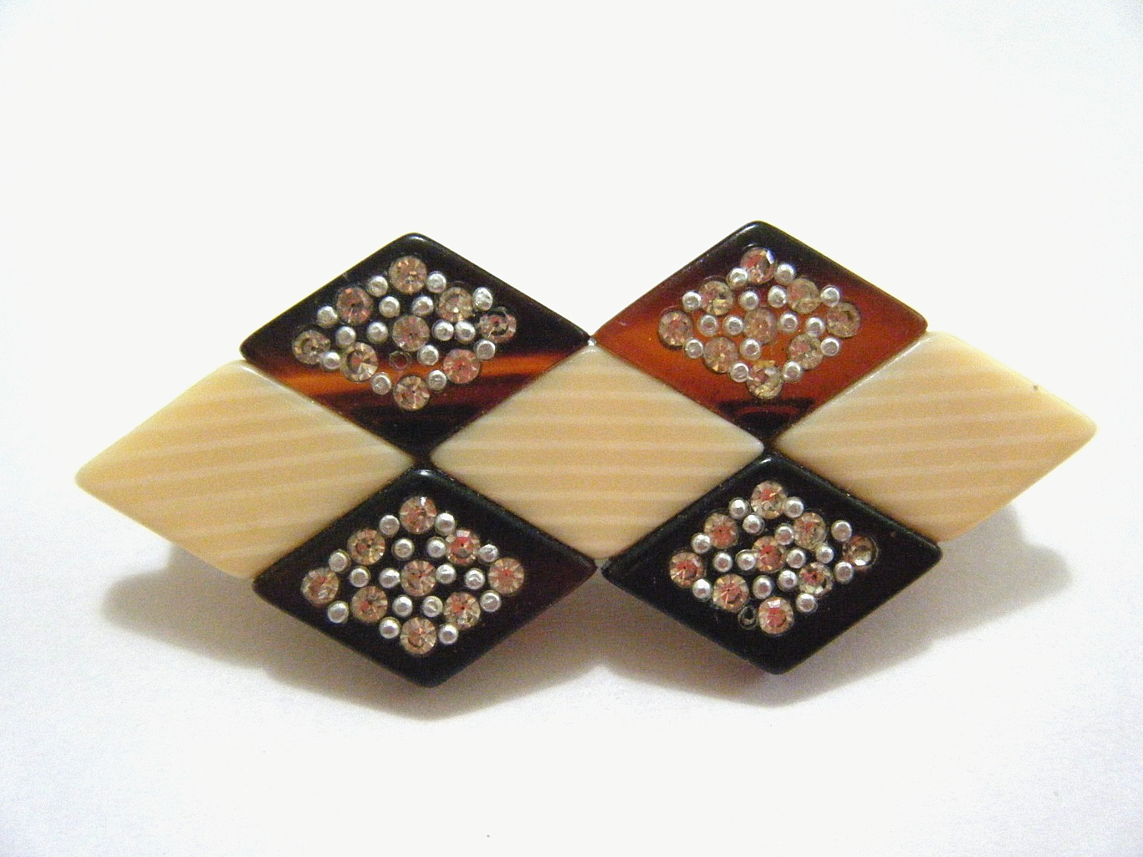 Vintage 30s Art Deco Faux Tortoise Shell & Ivoroid Celluloid Hair Clip Barrette