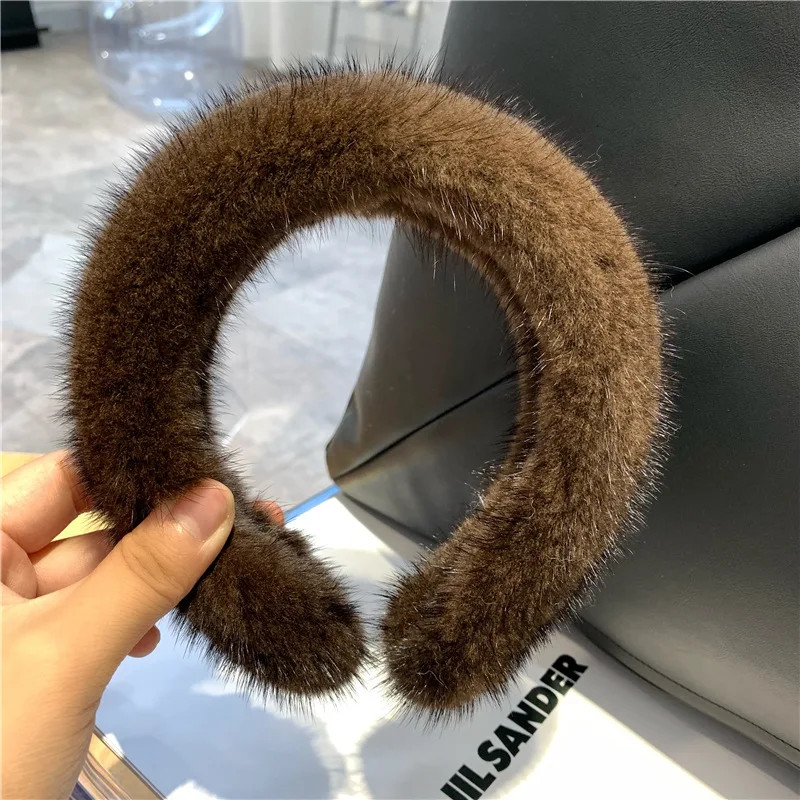 Women Luxury winter Real Mink Fur Fuzzy Headbands Hair Band Hair Hoop Furry T5