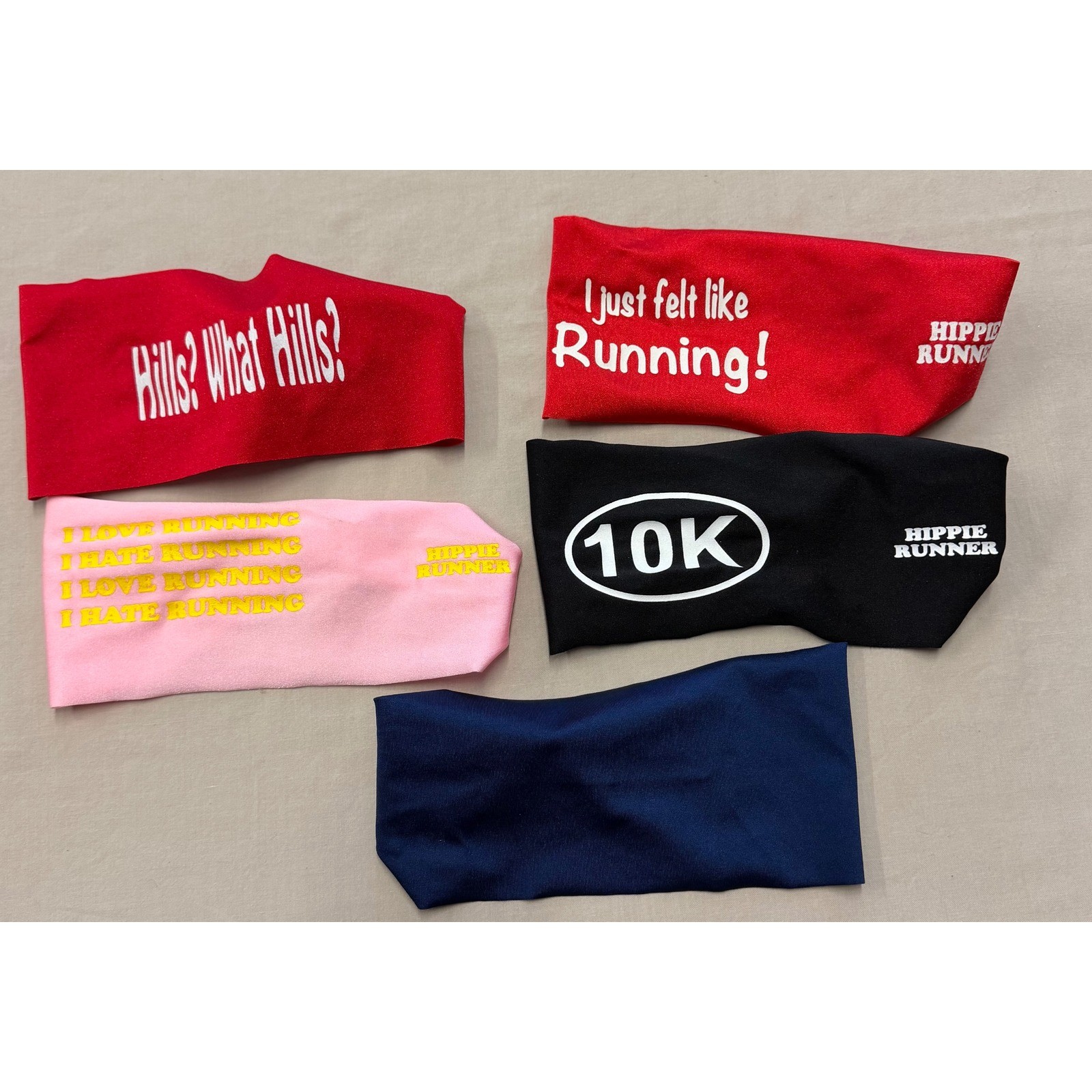 Hippie Runner Headbands Set 5 Piece Red Pink Black Blue Running Workout
