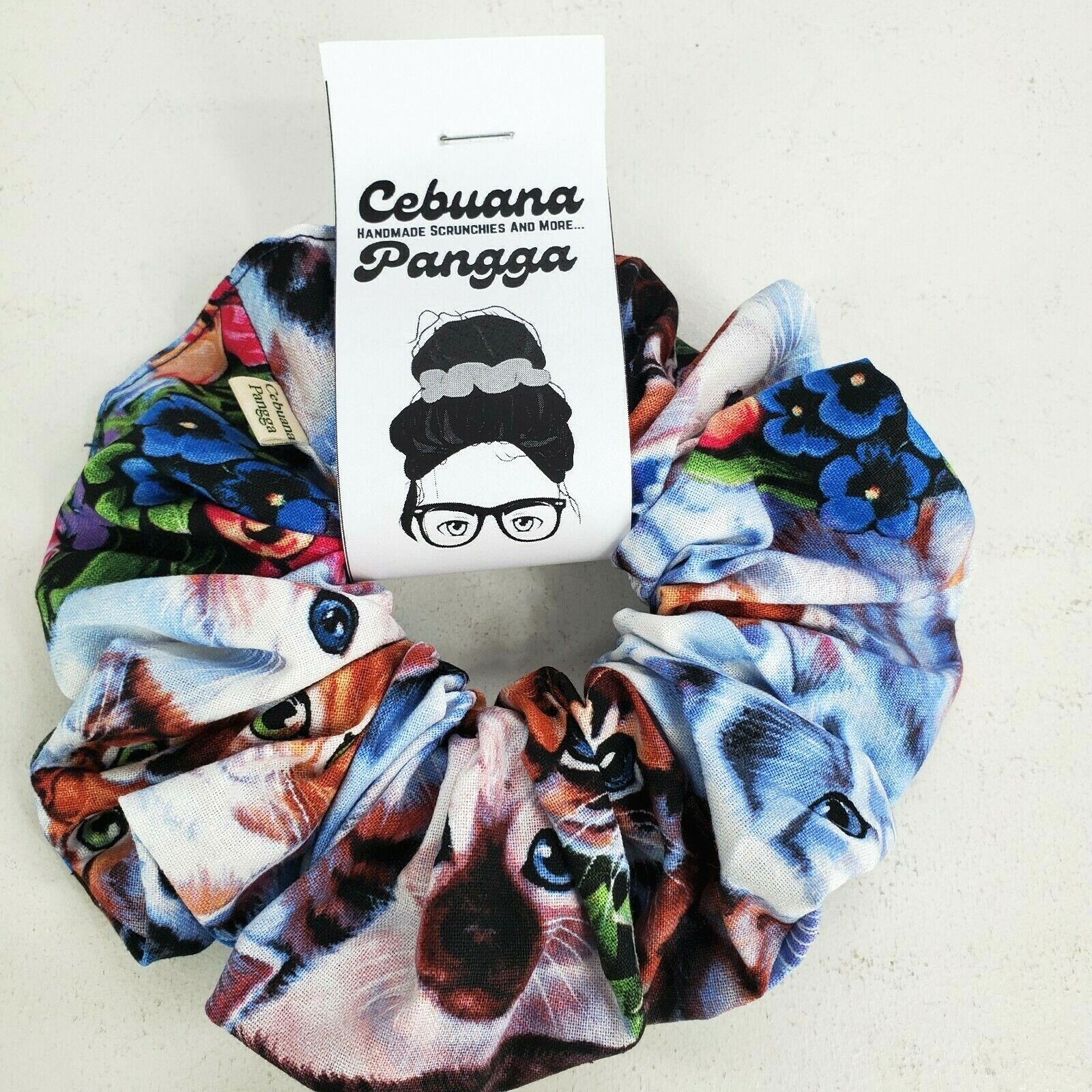 Handmade Women’s Scrunchies size XL Multicolor Cotton Multiple Cat Pattern New