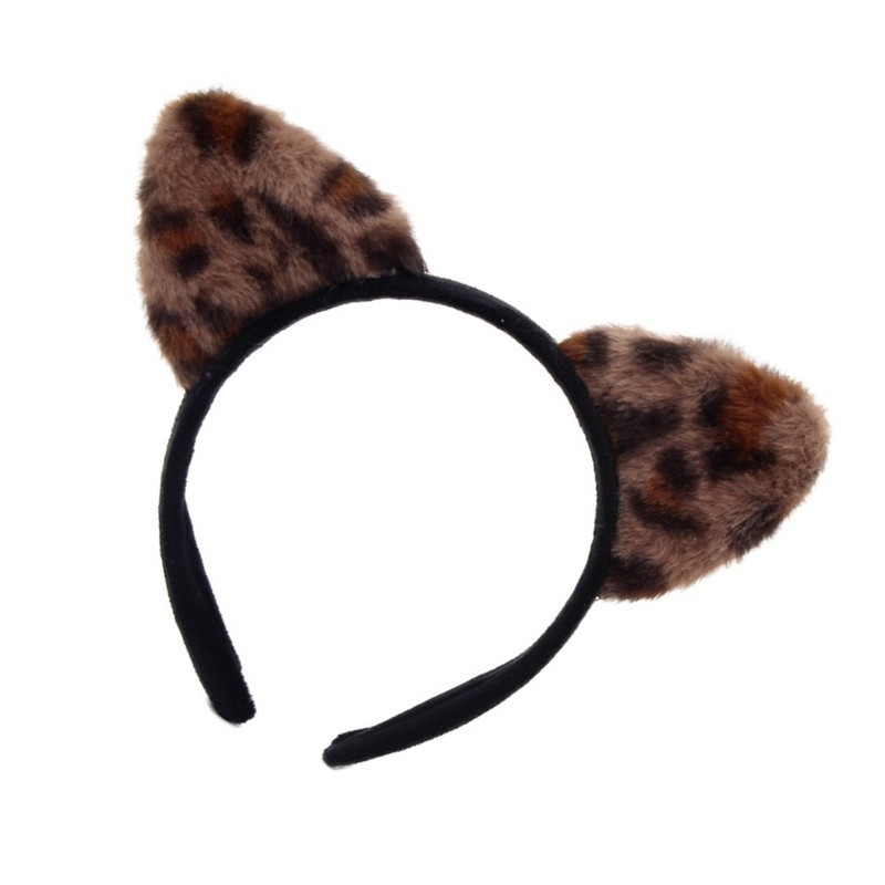 Cats Ear Plush Headband Leopard Pattern Hairband Festival Gathering Hair Decors