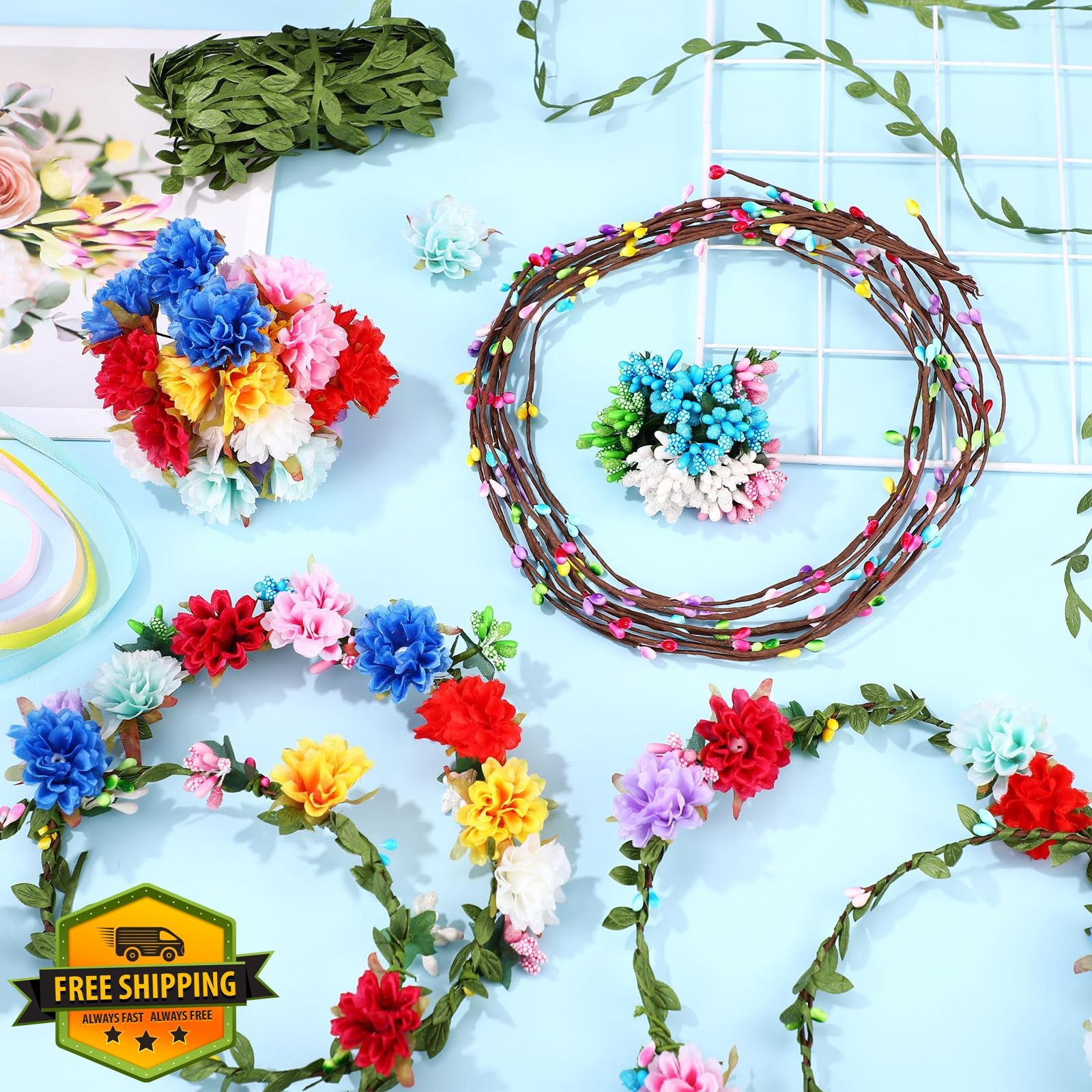 Zeyune 20 Flower Crown Making Kits, DIY Fairy Floral Headband Set