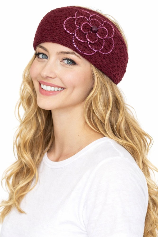 C.C Women’s Flower Pendant Winter Cable Knit Headband Headwrap Earmuff