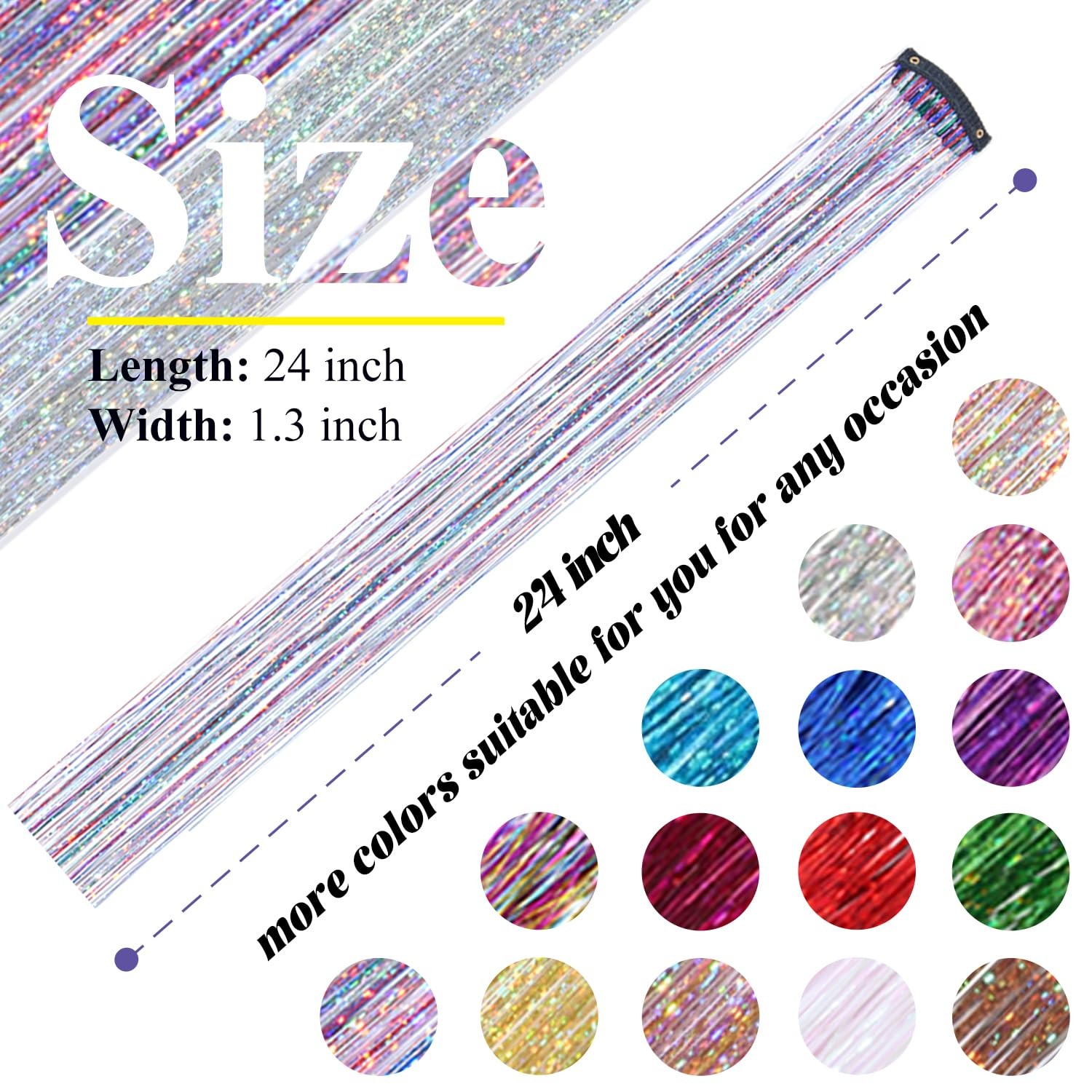 Hair Tinsel Clip in Dreamy Colorful Fairy Hair Tinsel Kit, 12 Pcs 24 Inch Glitte