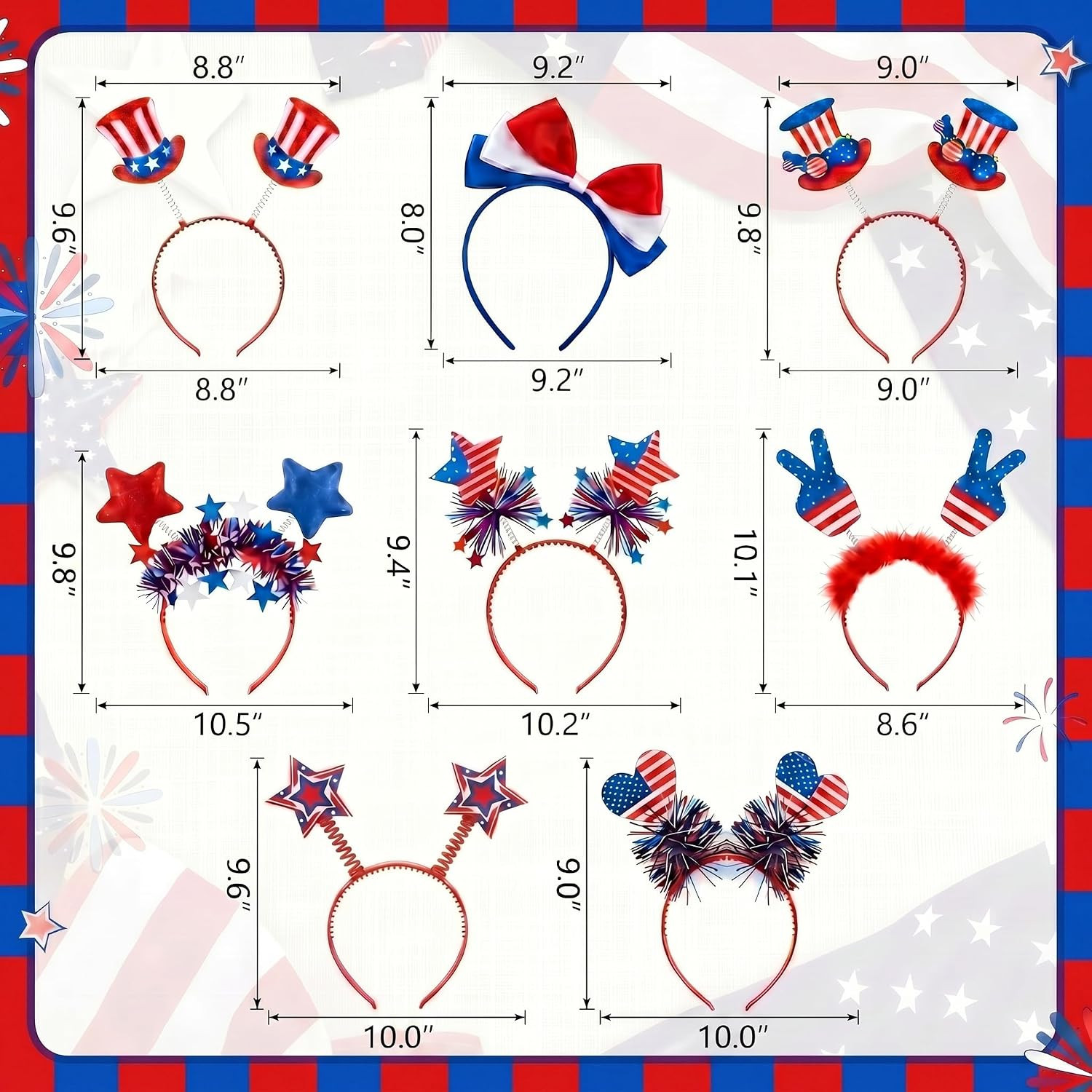 8Pcs 4Th of July Headbands, Patriotic Red White Blue USA Flag Star Headband Deco