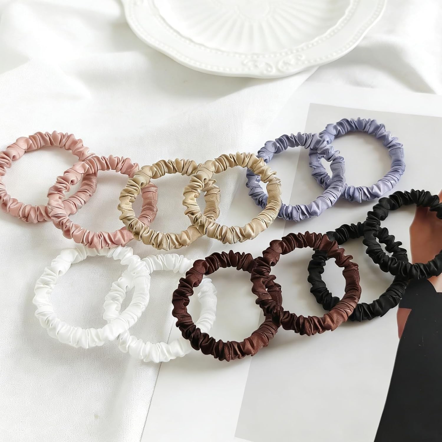 12 Pcs Silk Scrunchies, No Damage Hair Ties for Thin Thick Curly Hair