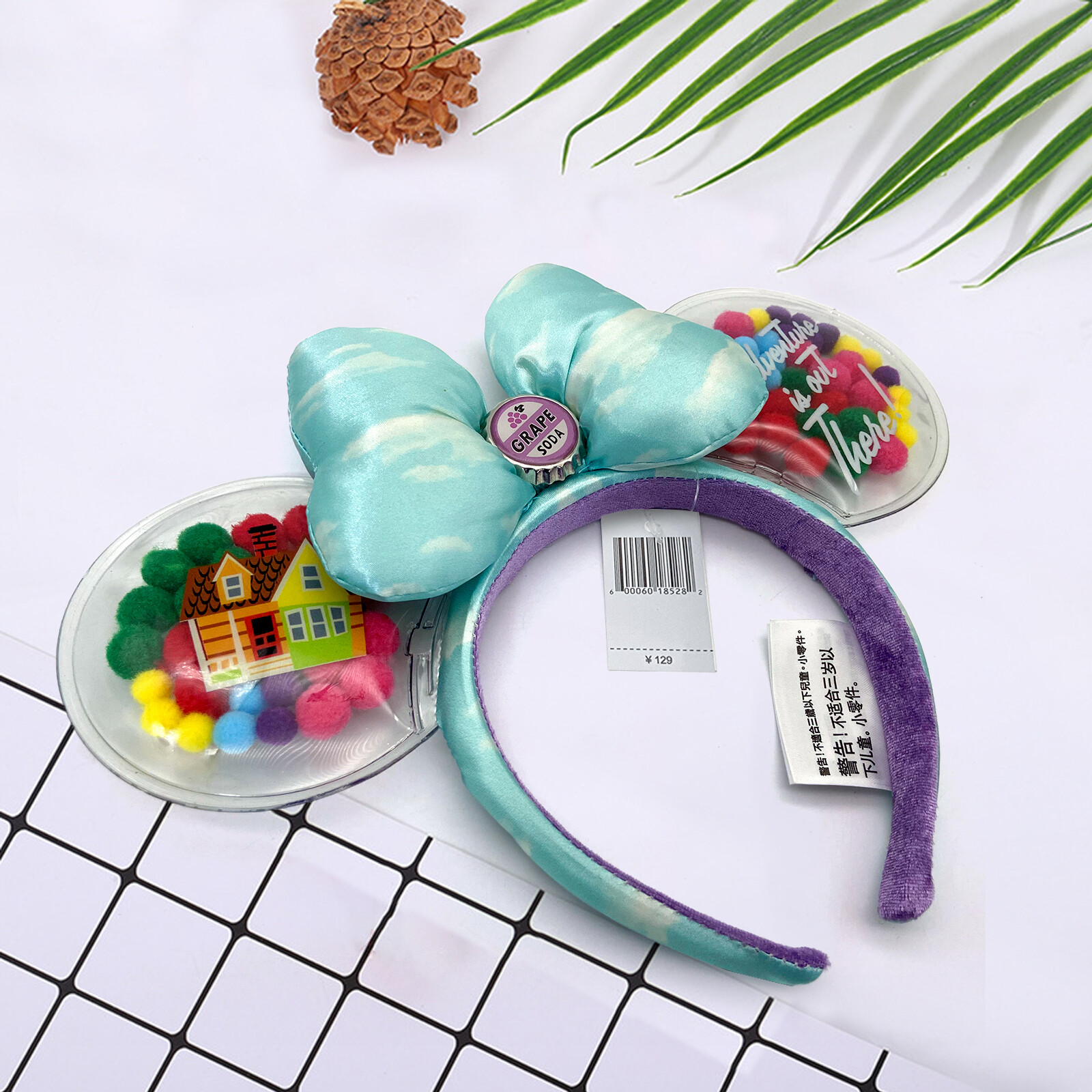UP Grape Soda Cap Balloons Pixar Disney* Parks Minnie Mouse Ears Bow Headband US