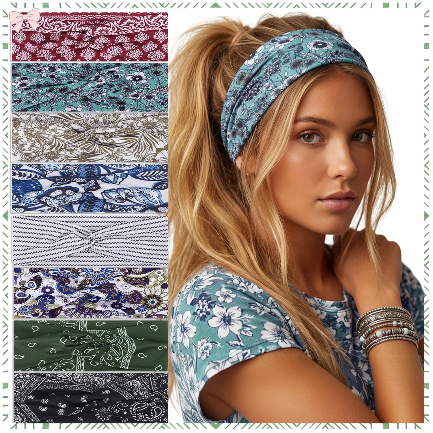 8 Pcs Boho Headbands for Women Wide Cloth Knotted Hair Bands | Elastic Fashion H