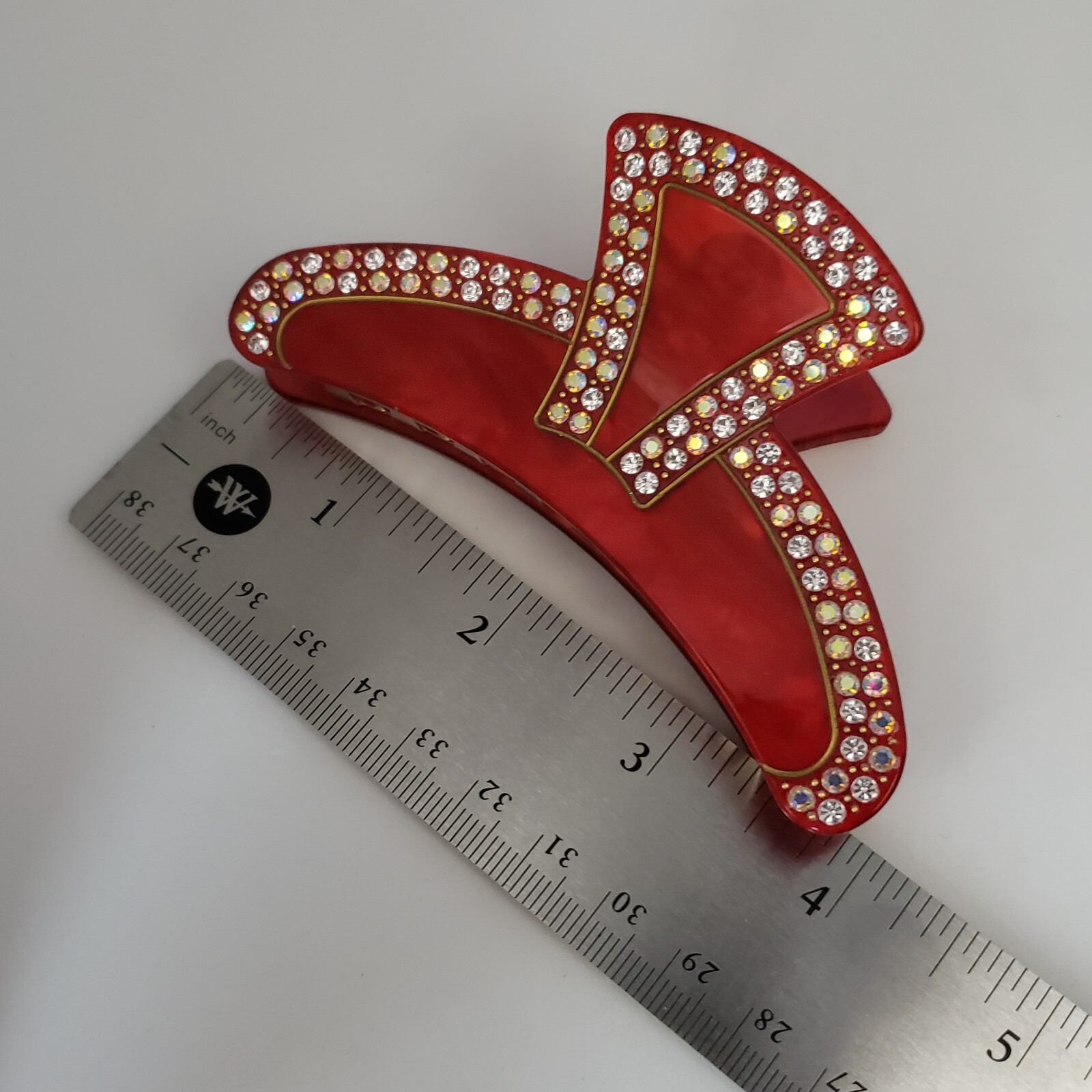 Acrylic AB Rhinestone Metal Hair Claw Red