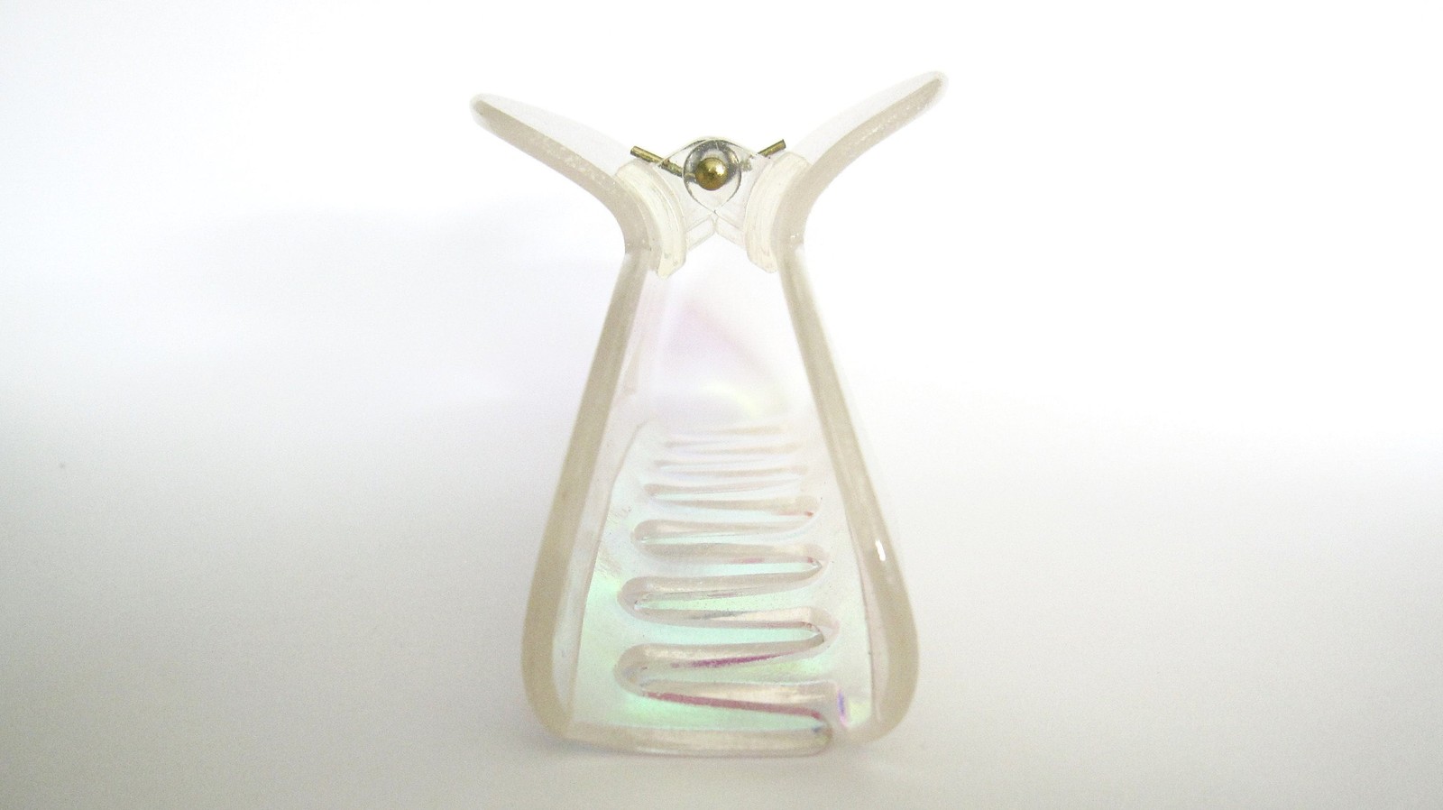 Large clear frosted white spotted iridescent hair claw clip