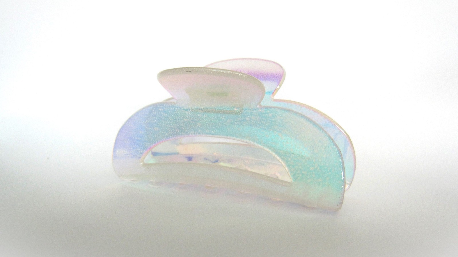 Large clear frosted white spotted iridescent hair claw clip