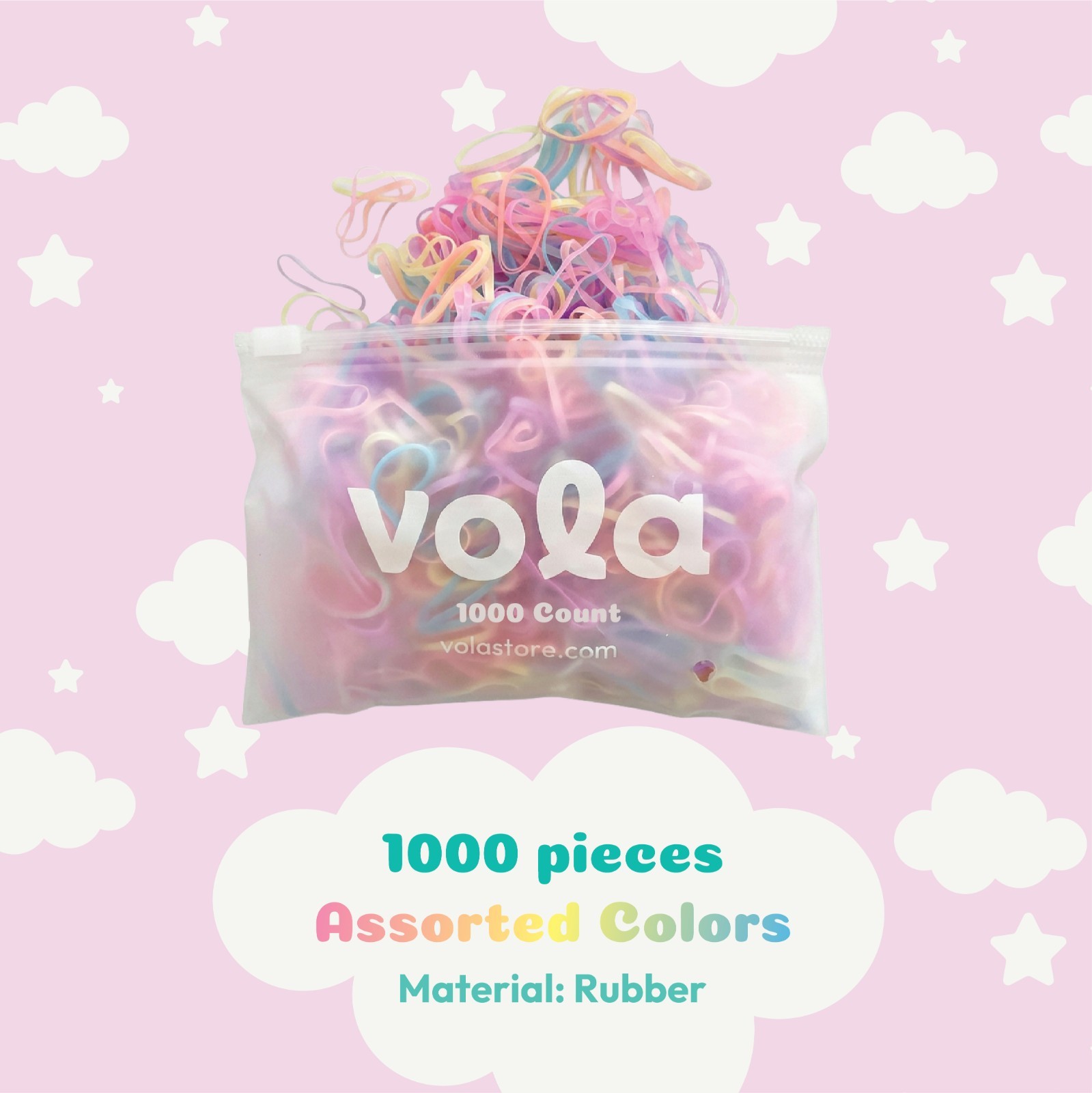 VOLA Elastic Hair Bands Kids and Adults 1000 Ct, Pastel Assorted Colors