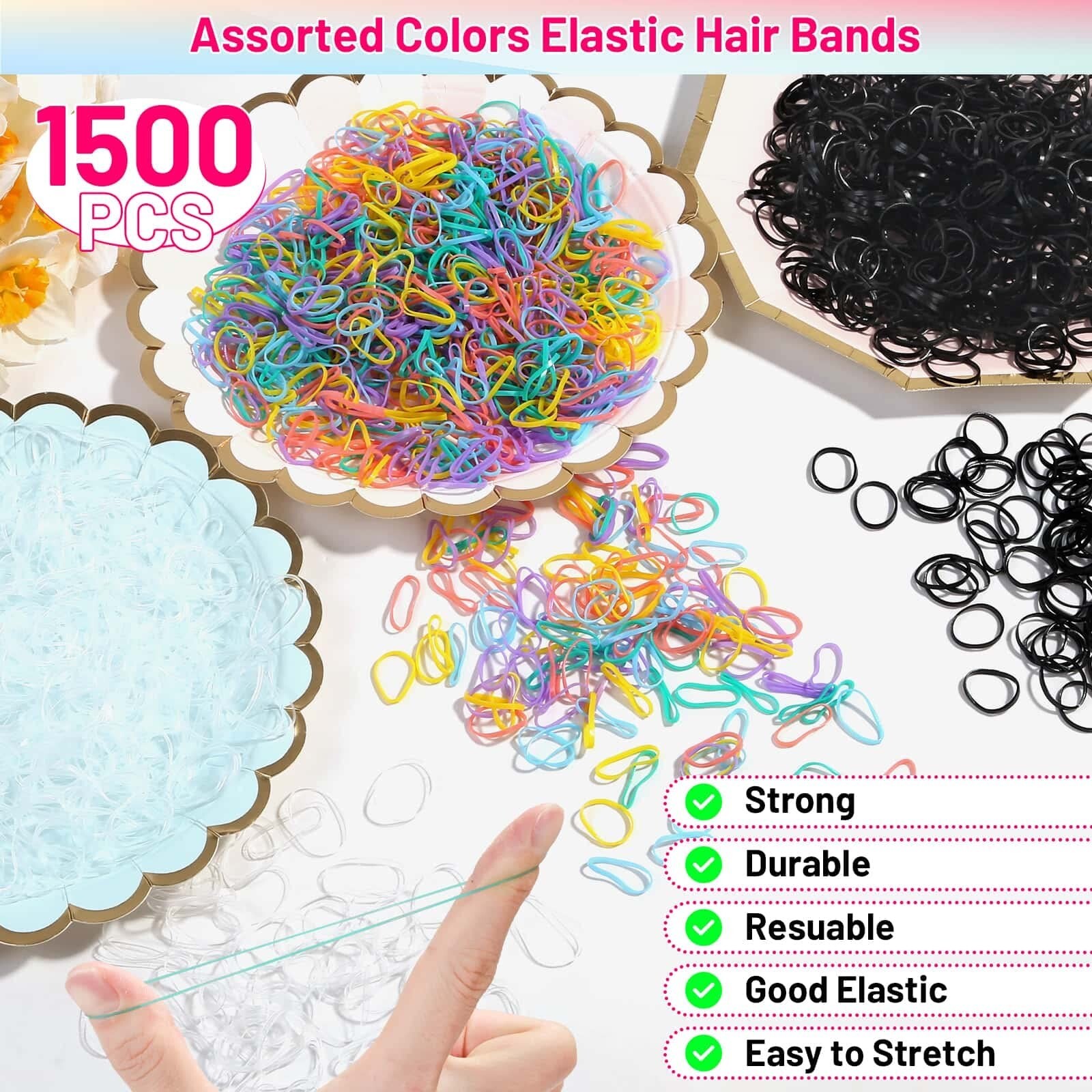 1510Pcs Small Hair Rubber Bands with Hair Loop Styling Tool Colorful Mini Hai…