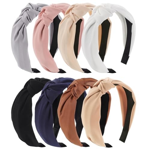 8Pcs Headbands black, brown, navy blue, khaki, light gray, pink, beige, white