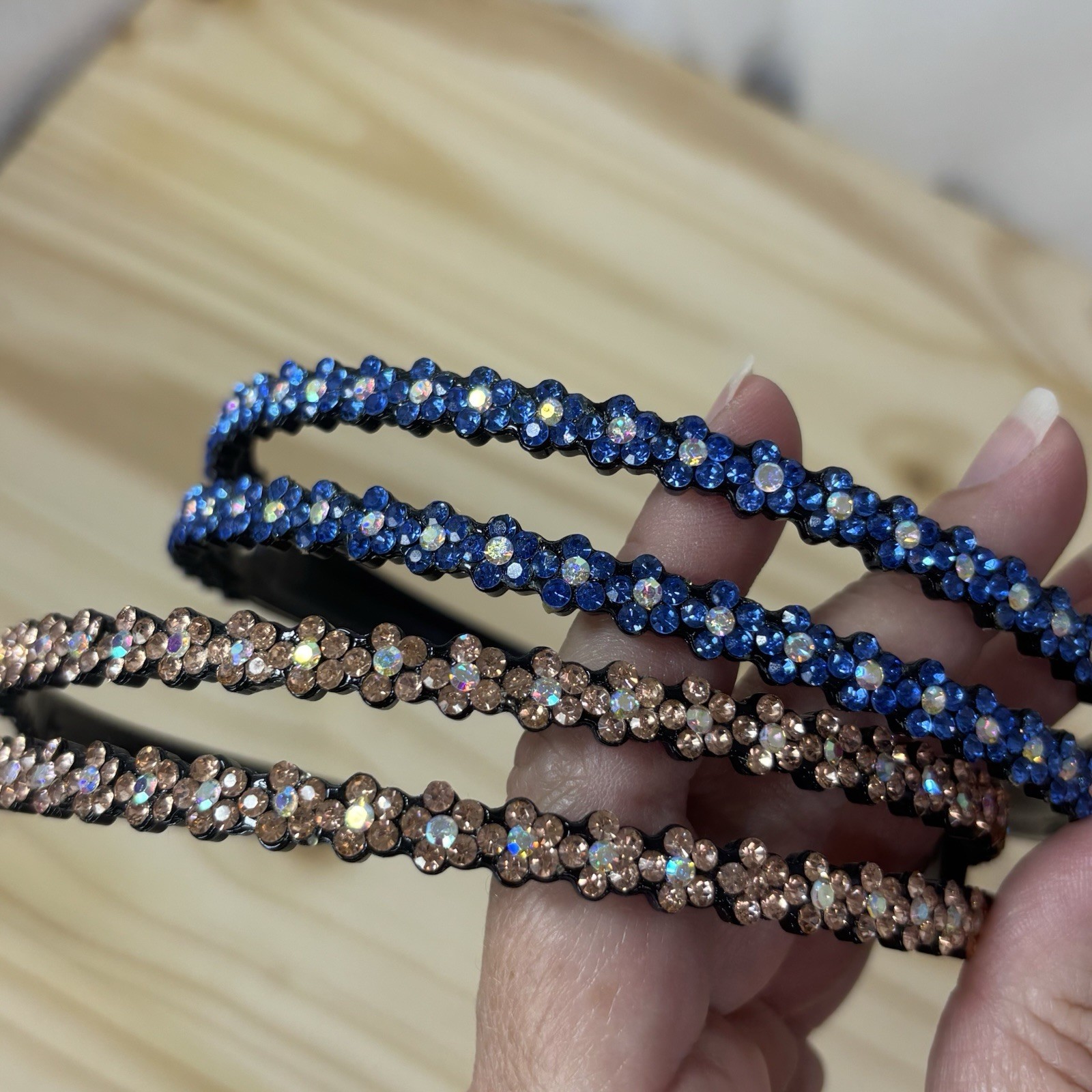 2 Pk Rhinestone Headbands Blue Gold Crystal Hair Bands Sparkly Hair Accessories