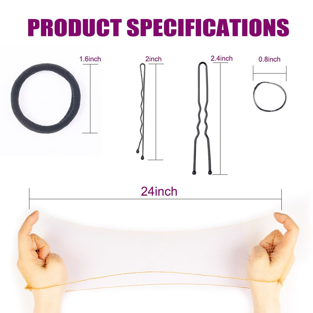 260PCS Hair Nets Set-50 Pcs 24 Inch Black Hair Nets with 50 U-Shaped Pins 50