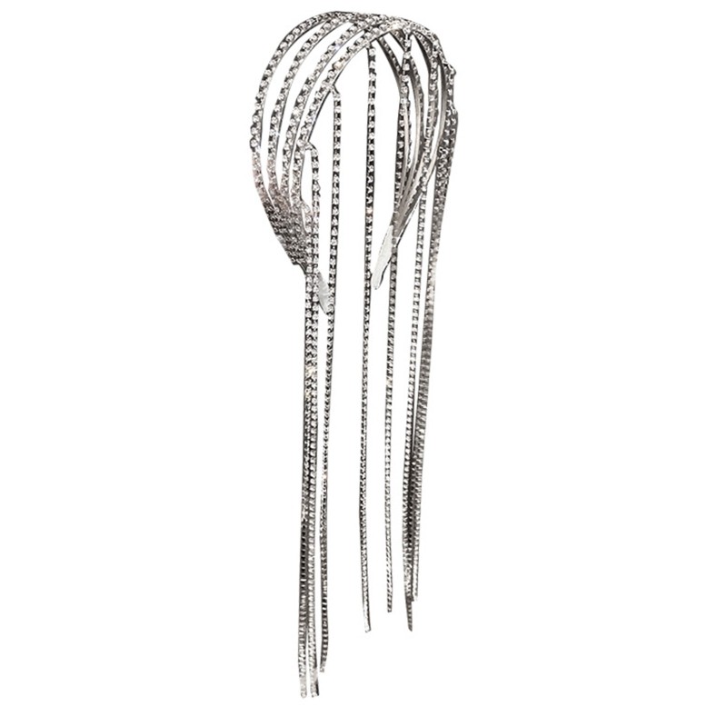 Full for Rhinestone Headband Hair Hoop Long Tassel Braided Hair Chain for Daily