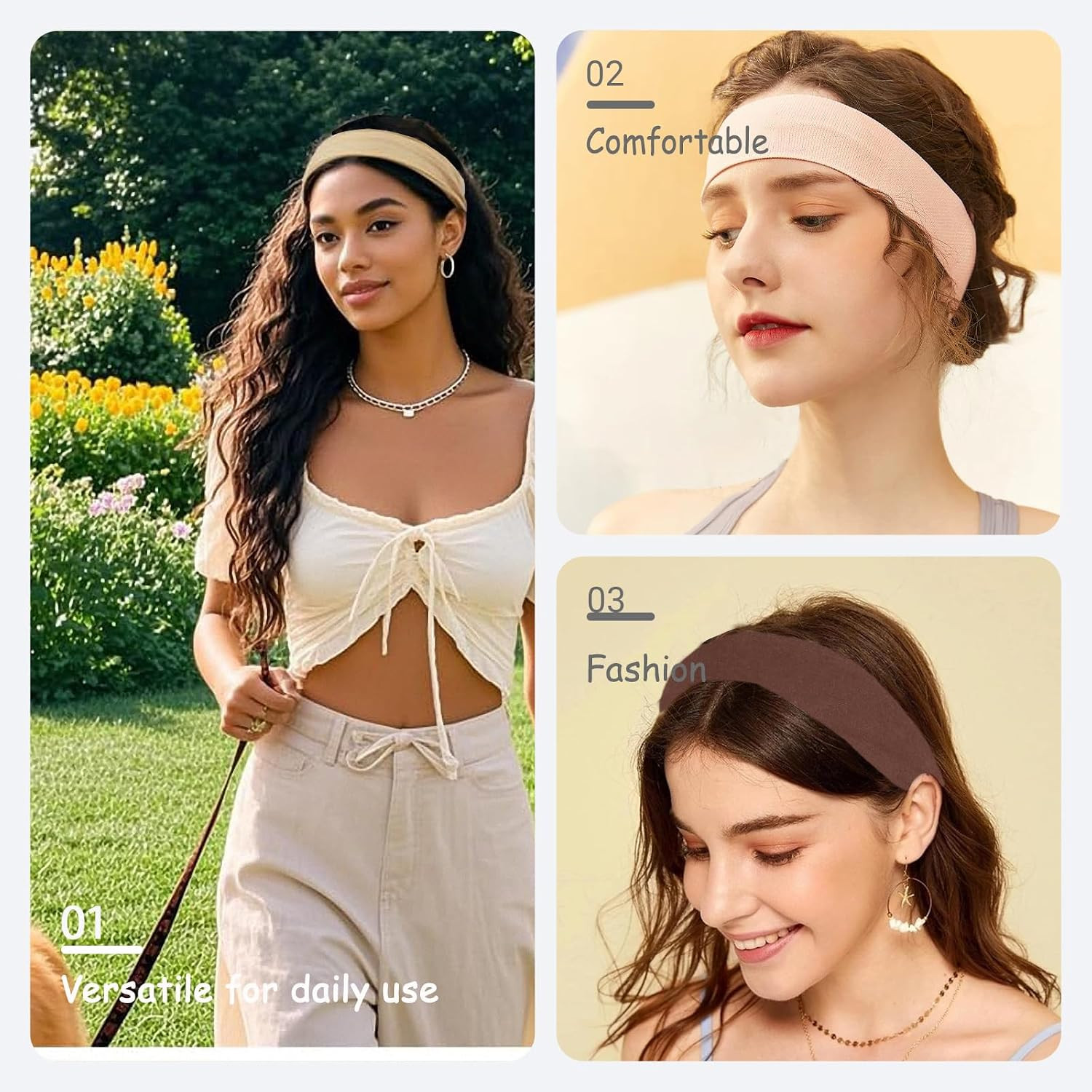 Headbands for Women Non Slip, 9Pcs Soft Elastic Hair Bands for Women’S Hair, Fas