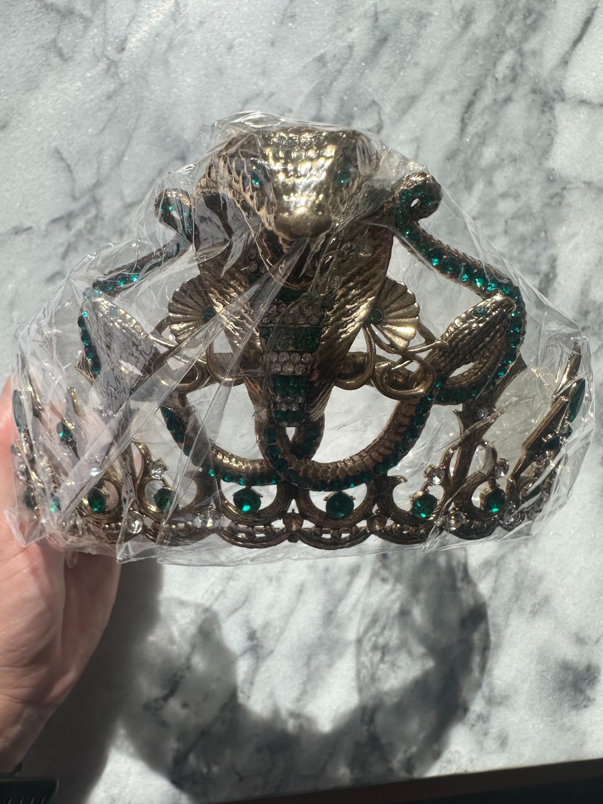Cobra / Snake Crown Headpiece / Tiara Gold Tone with Green Rhinestones