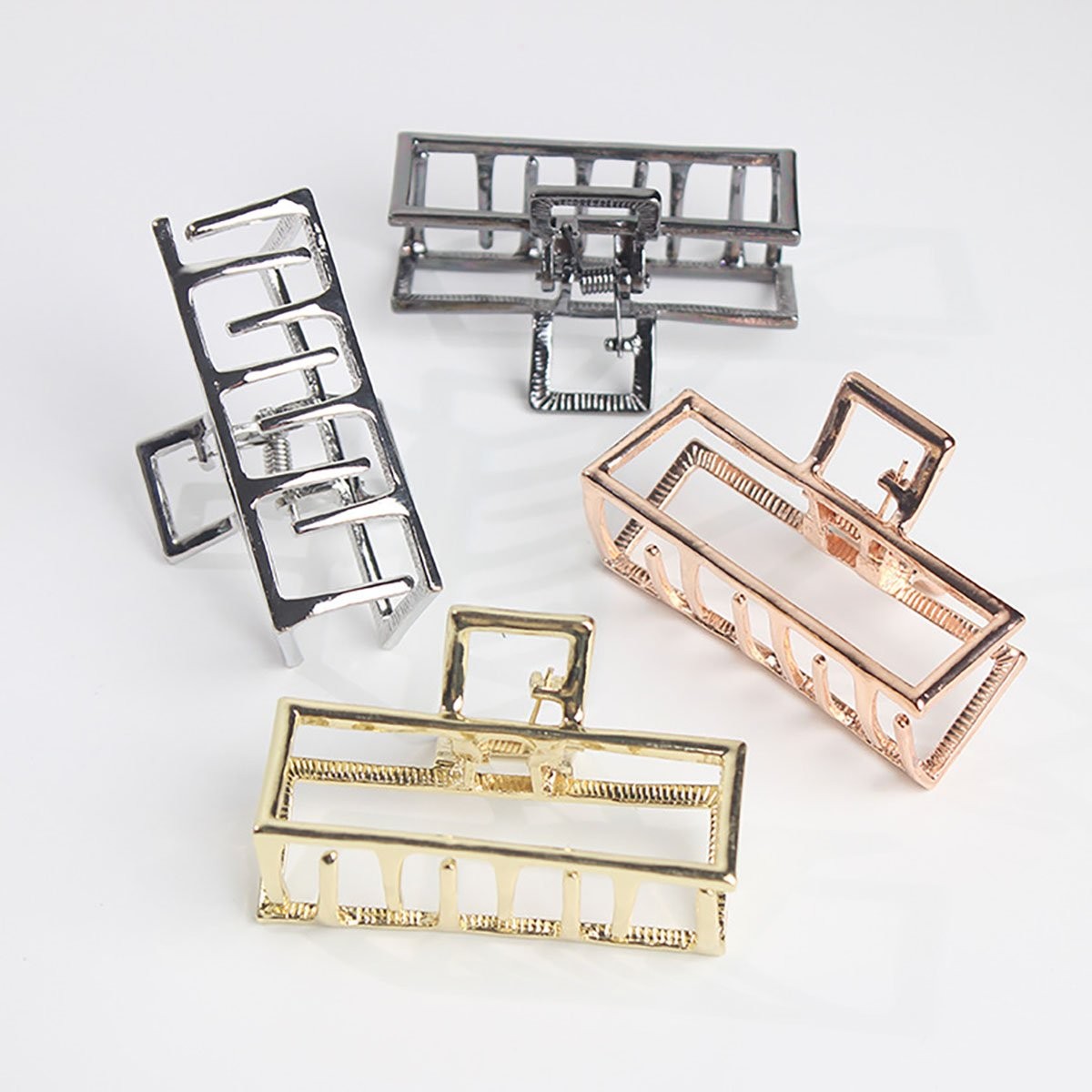 Vintage Metal Hair Claw Jaw Clips Clamp Rectangle, Black