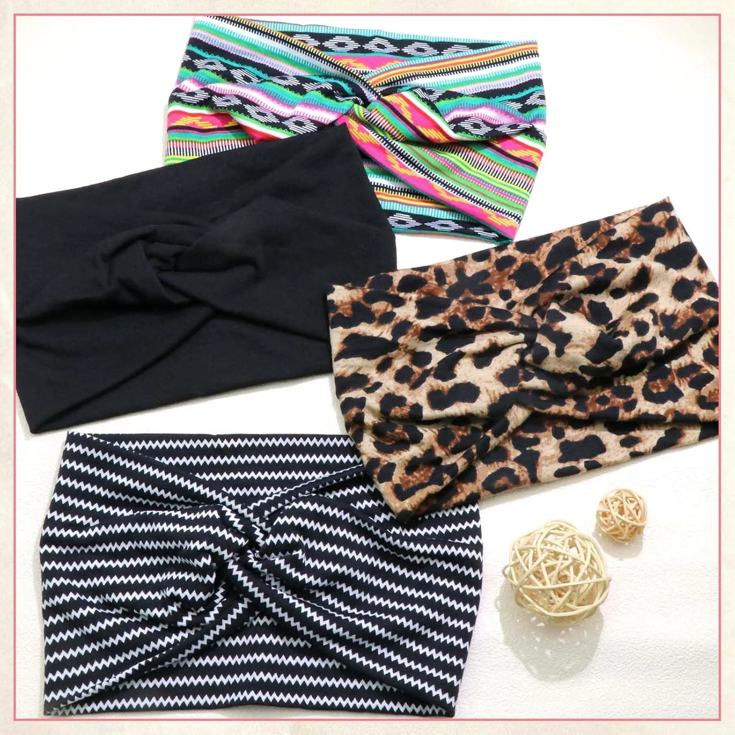 4 Pack Wide Headbands for Women Cute Boho Headband Stripe Knotted Turban Head Ba