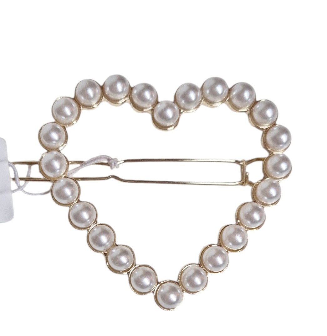 J.Crew Factory Embellished Pearl Heart Barrette Pearl Goldtone OneSize CL326 New