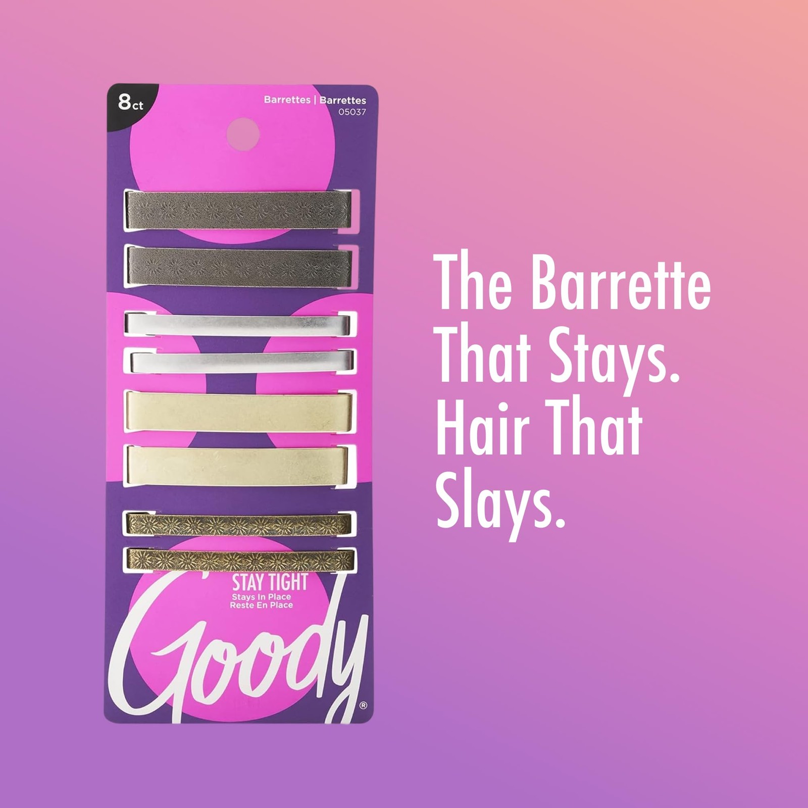 Goody Stay Tight Hair Barrettes – 8 8 Count (Pack of 1), Metallic Neutrals
